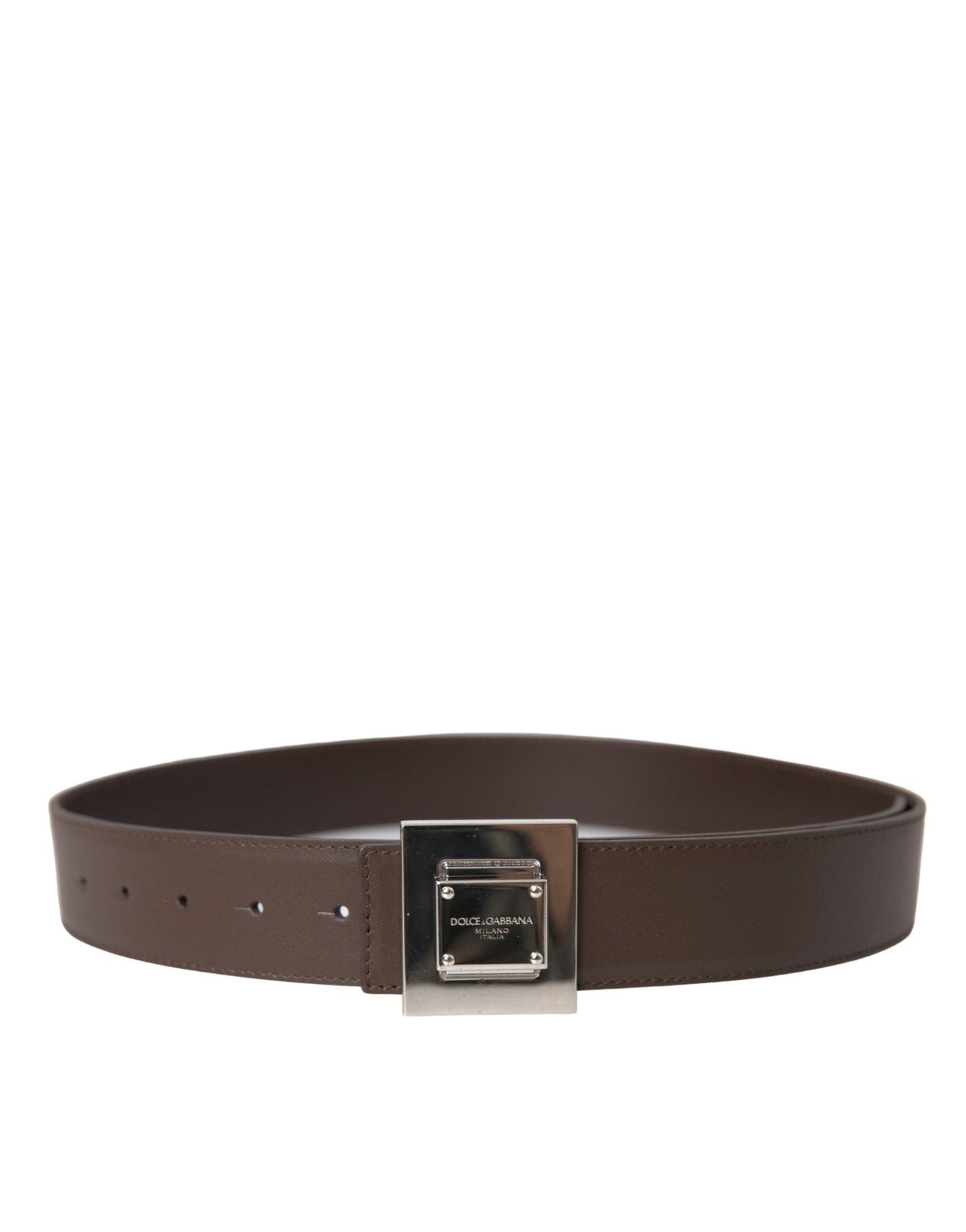 Dolce & Gabbana Brown Calf Leather Square Metal Buckle Belt - Arichezz.store