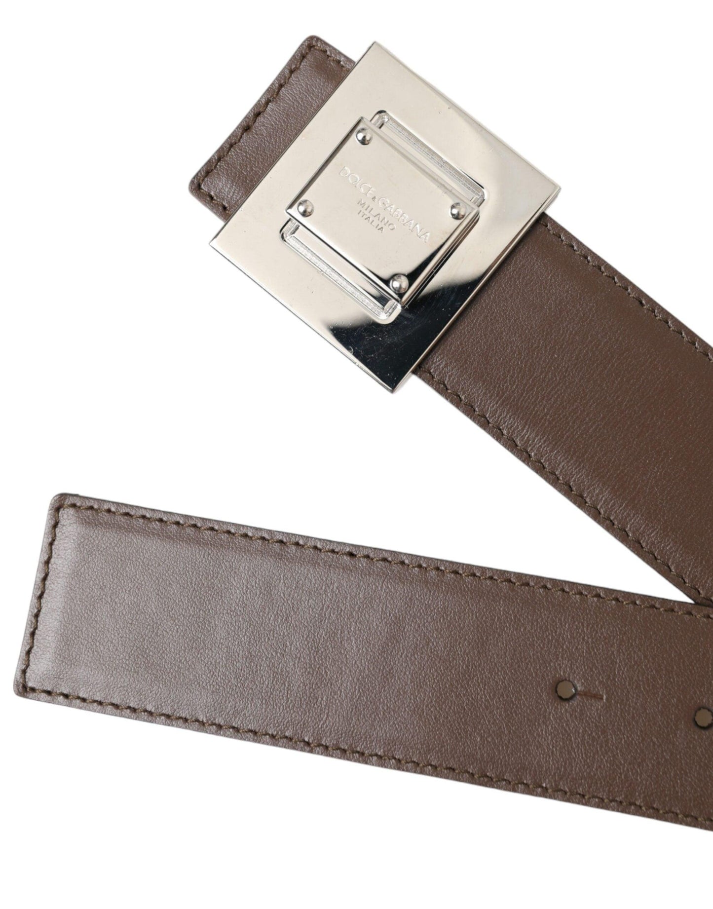 Dolce & Gabbana Brown Calf Leather Square Metal Buckle Belt - Arichezz.store