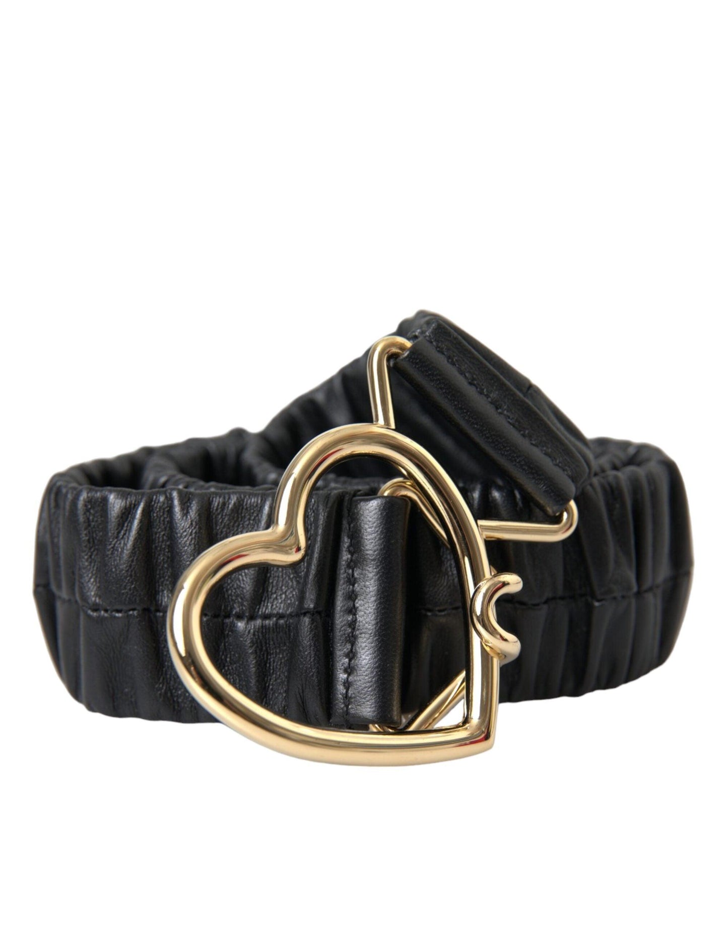 Dolce & Gabbana Black Leather Gold Heart Metal Buckle Belt - Arichezz.store