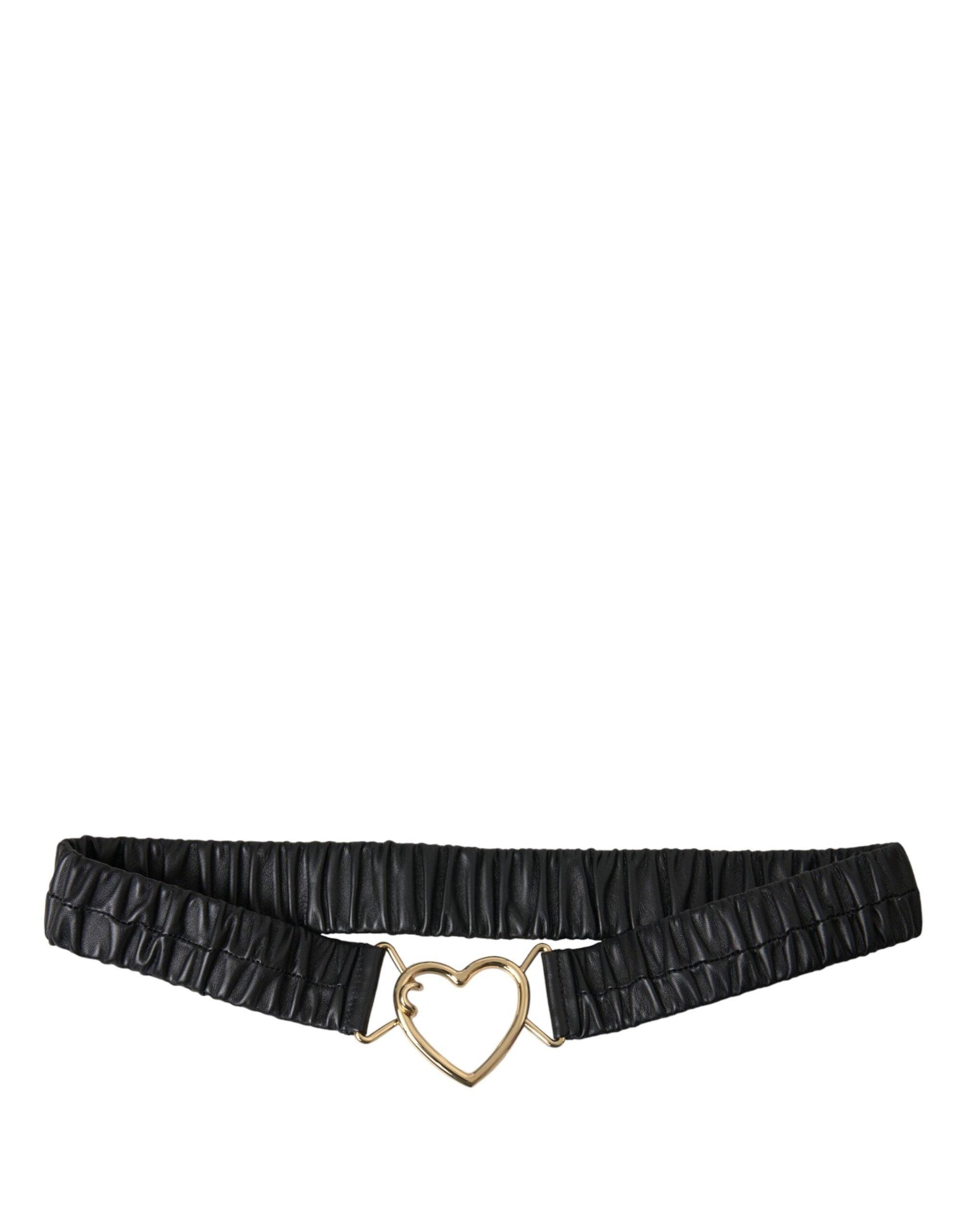 Dolce & Gabbana Black Leather Gold Heart Metal Buckle Belt - Arichezz.store