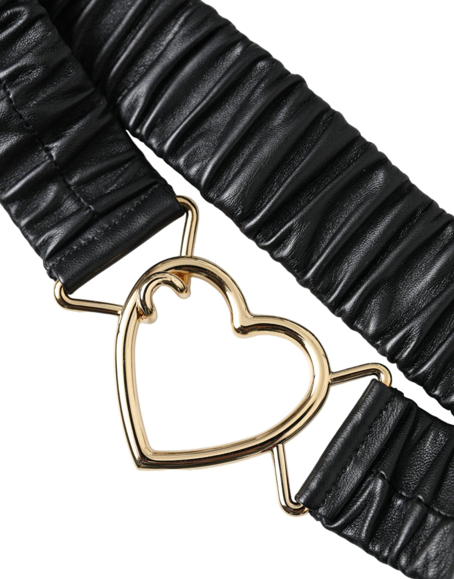 Dolce & Gabbana Black Leather Gold Heart Metal Buckle Belt - Arichezz.store