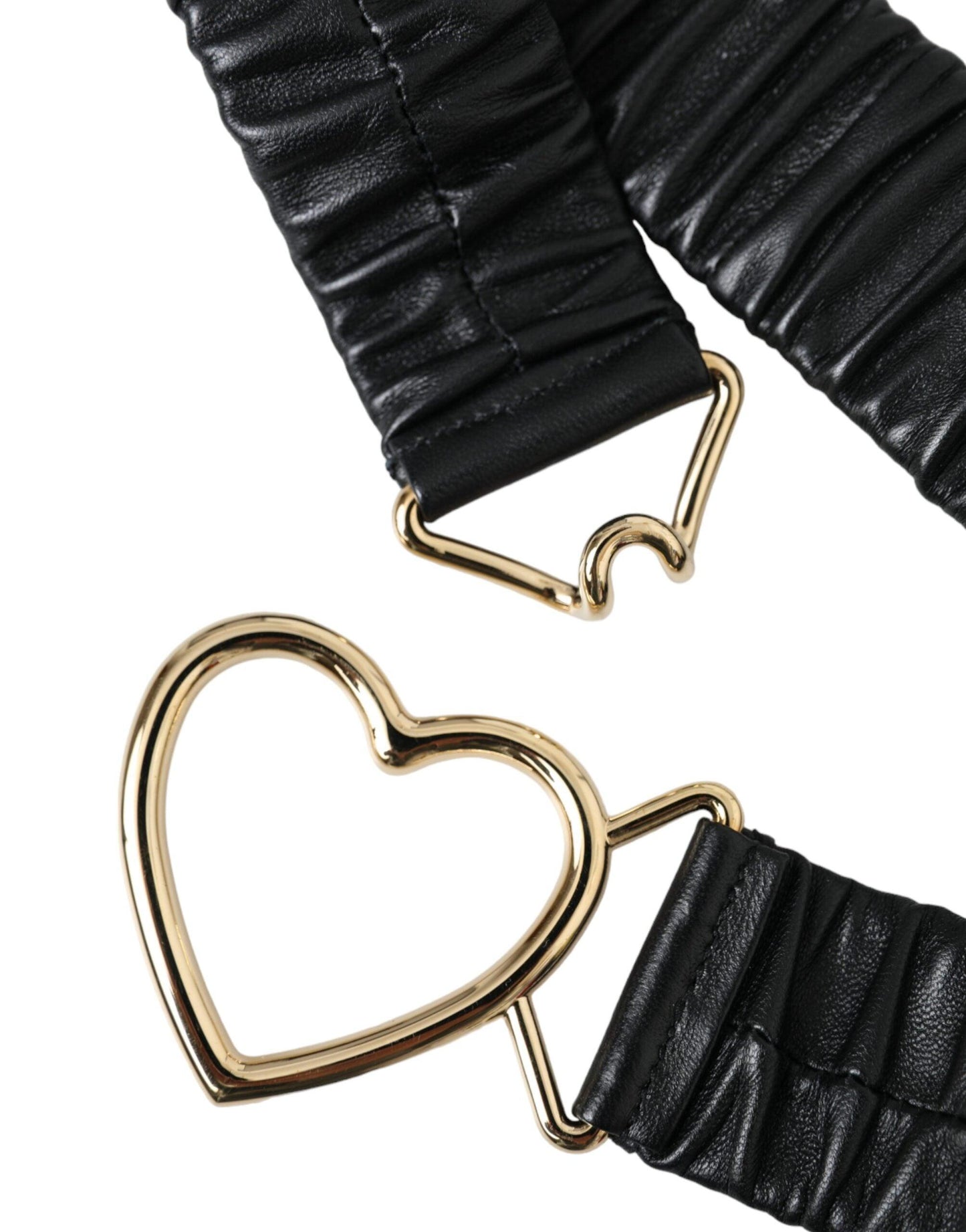 Dolce & Gabbana Black Leather Gold Heart Metal Buckle Belt - Arichezz.store