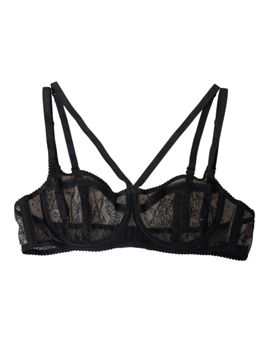 Dolce & Gabbana Black Floral Lace Nylon Balconcino Bra Underwear - Arichezz.store