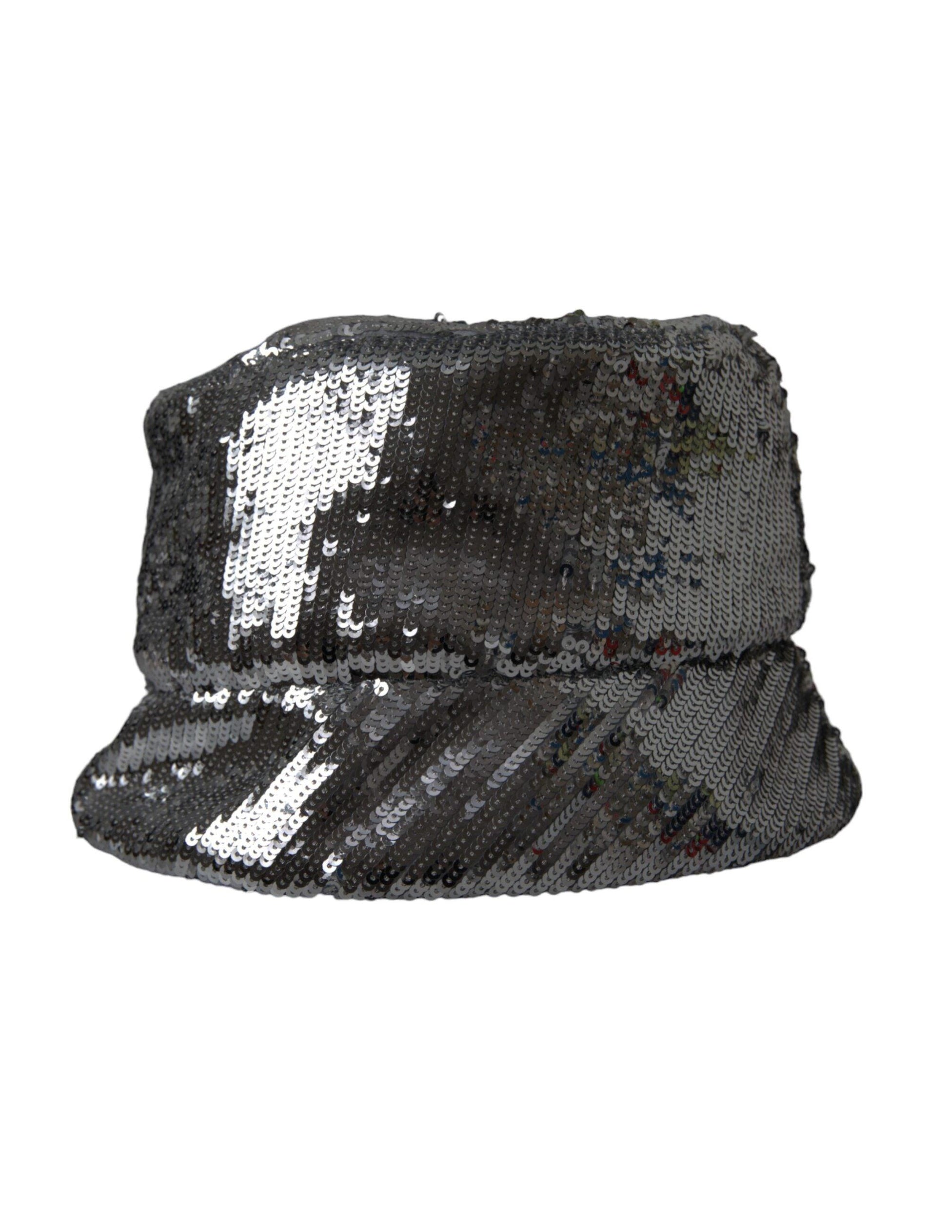 Dolce & Gabbana Silver Sequined Nylon Bucket Hat Men - Arichezz.store