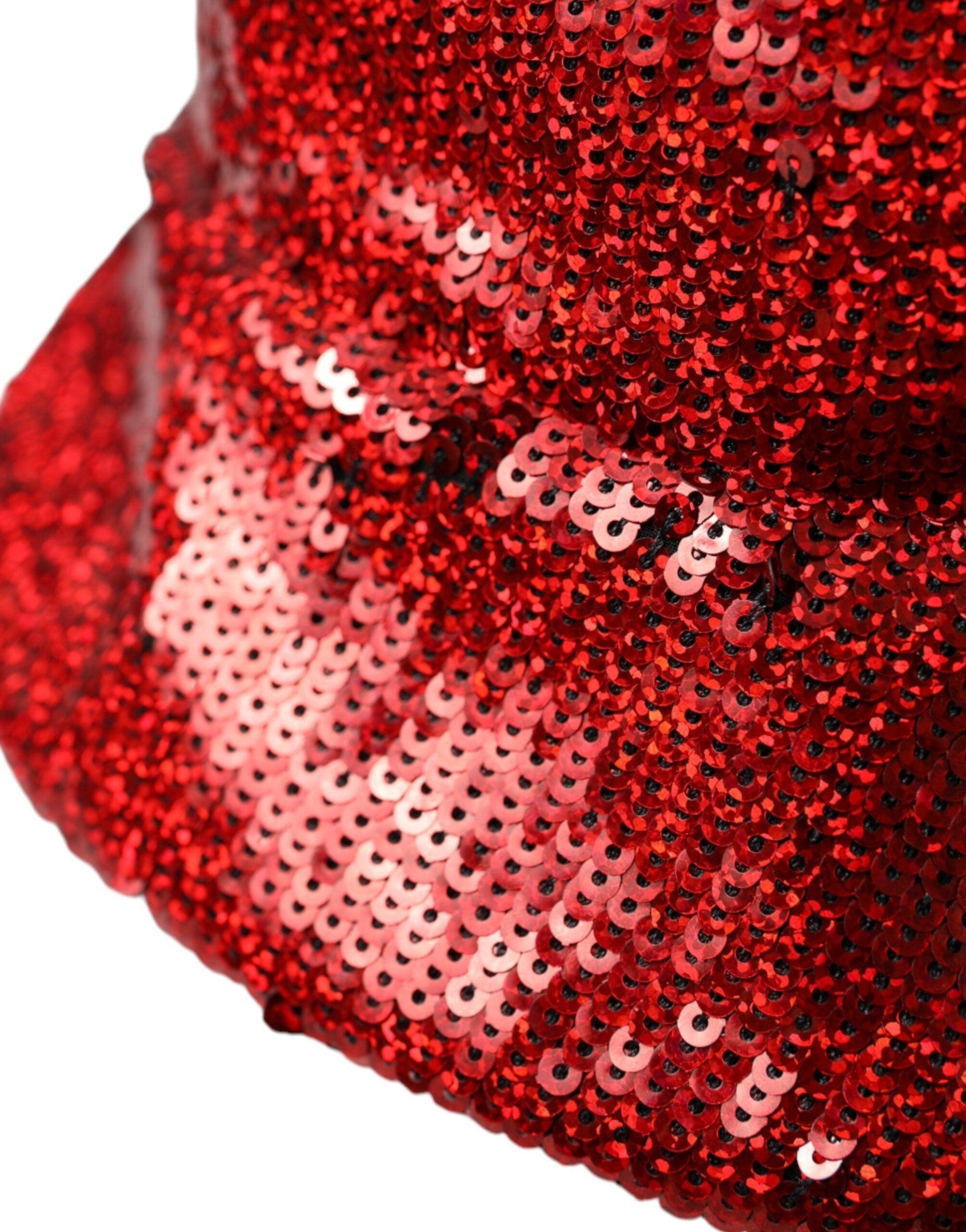 Dolce & Gabbana Red Sequined Nylon Bucket Hat Men - Arichezz.store