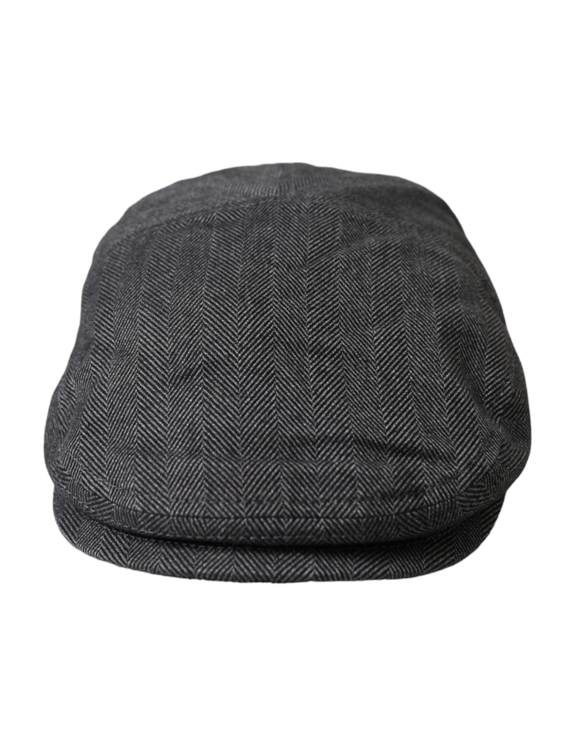 Dolce & Gabbana Gray Herringbone Crown Newsboy Hat Men - Arichezz.store