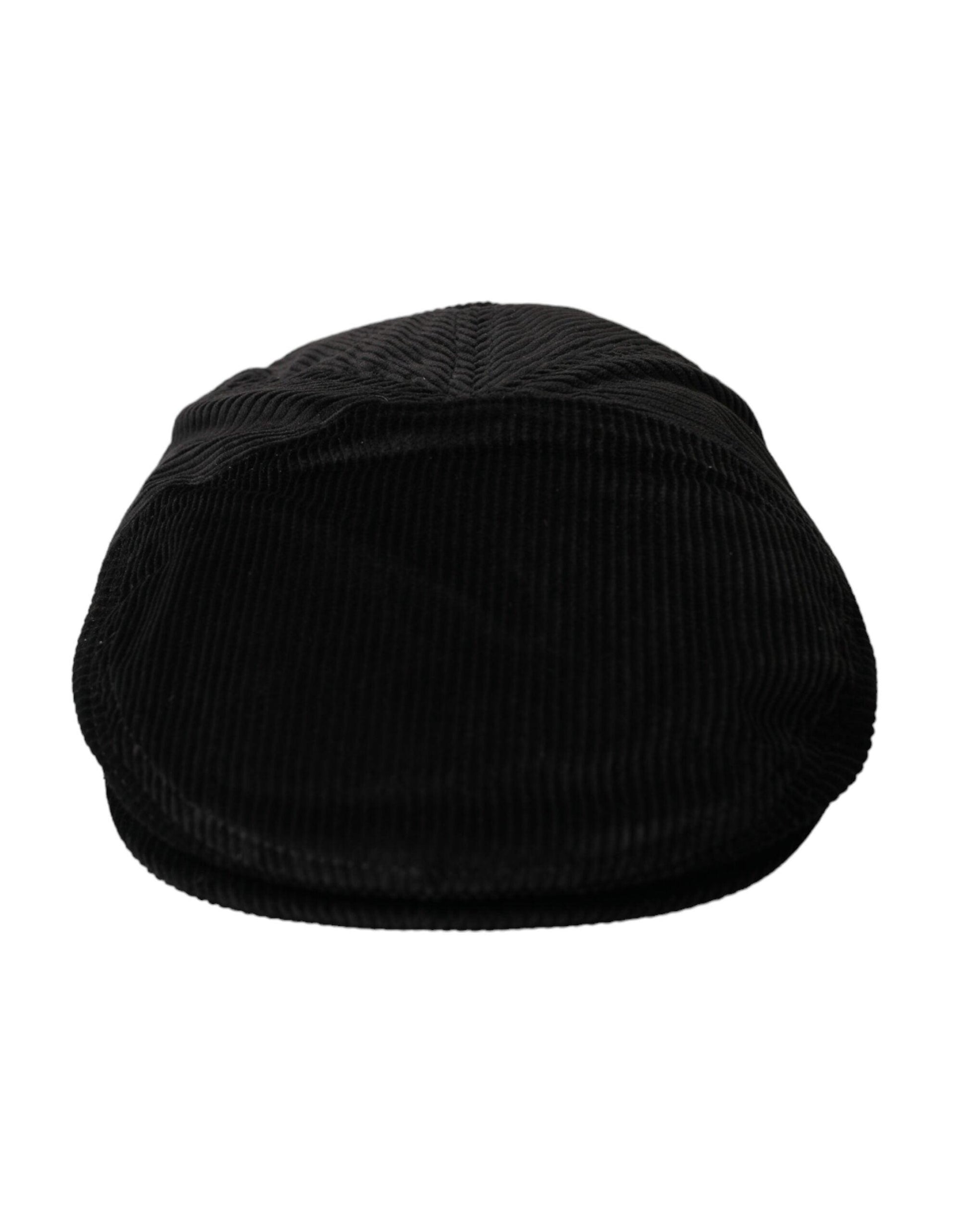 Dolce & Gabbana Black Corduroy Crown Newsboy Hat Men - Arichezz.store