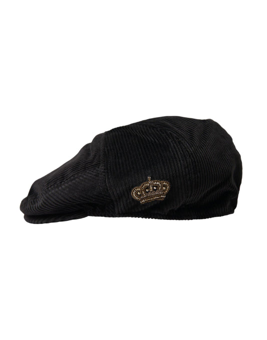 Dolce & Gabbana Black Corduroy Crown Newsboy Hat Men