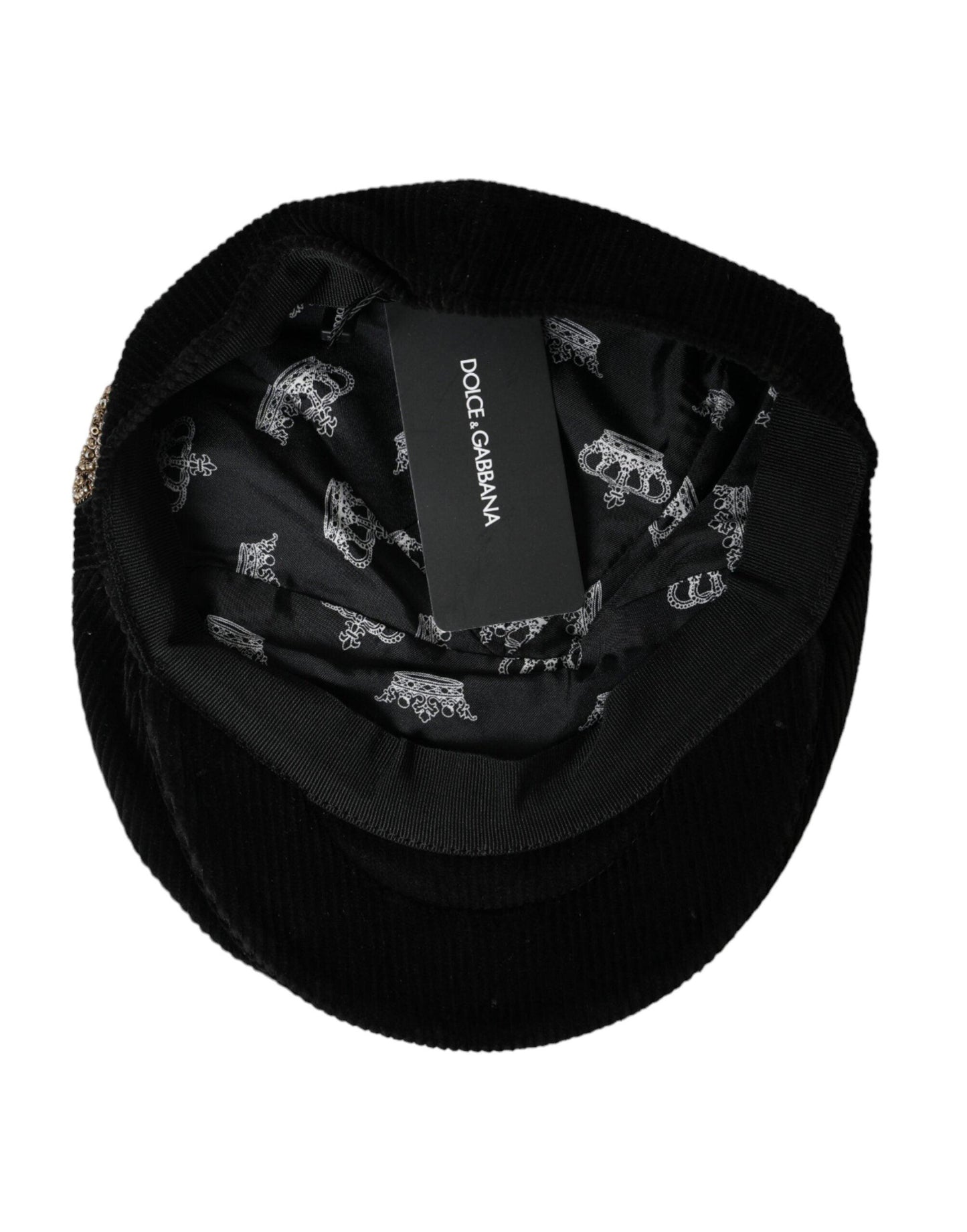 Dolce & Gabbana Black Corduroy Crown Newsboy Hat Men - Arichezz.store