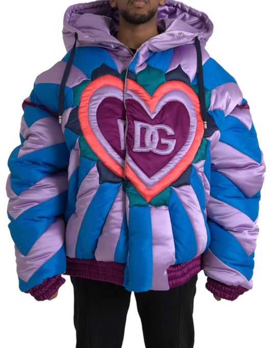 Dolce & Gabbana Multicolor Heart Logo Hooded Puffer Jacket - Arichezz.store