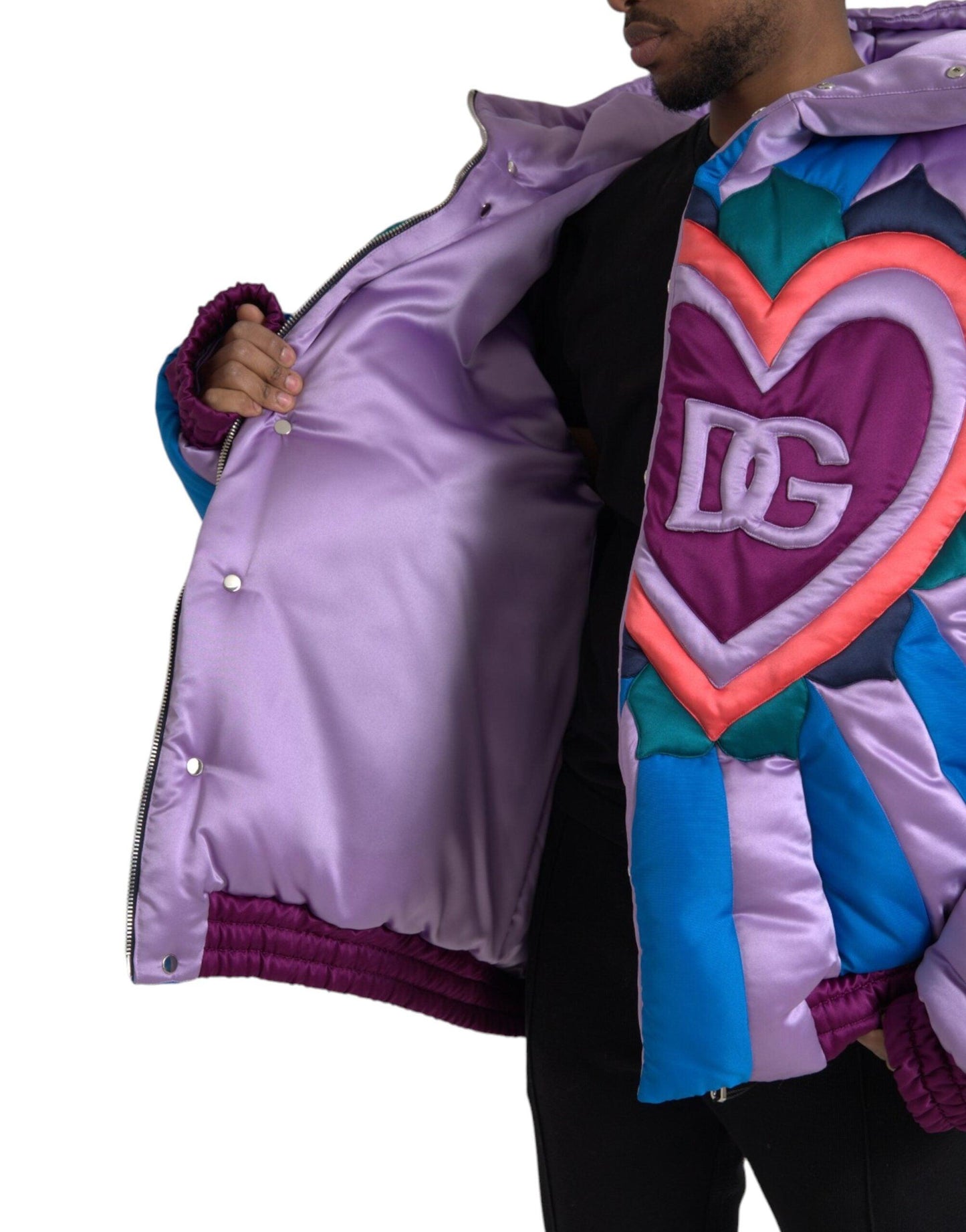 Dolce & Gabbana Multicolor Heart Logo Hooded Puffer Jacket - Arichezz.store