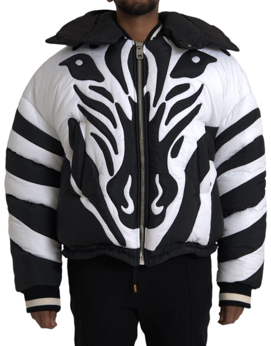 Dolce & Gabbana Black White Stripes Hooded Puffer Jacket - Arichezz.store