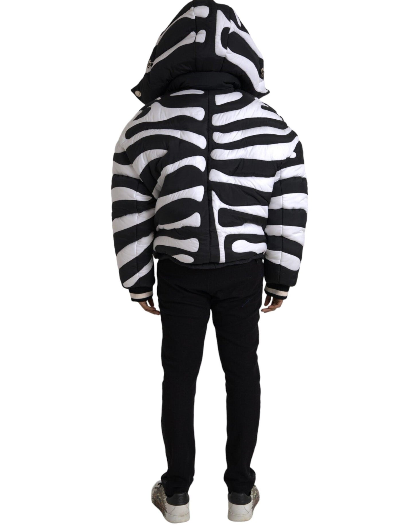 Dolce & Gabbana Black White Stripes Hooded Puffer Jacket - Arichezz.store