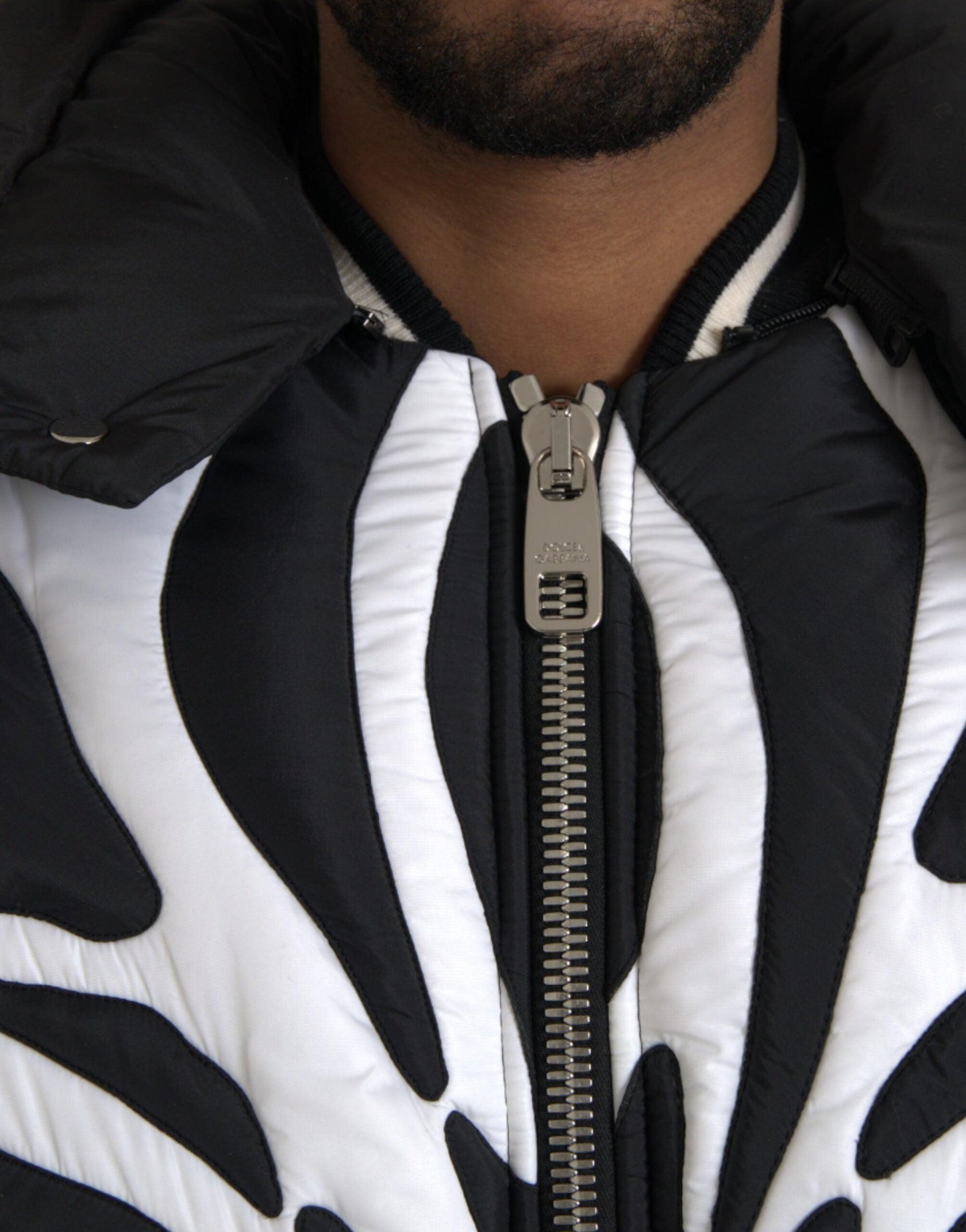 Dolce & Gabbana Black White Stripes Hooded Puffer Jacket - Arichezz.store