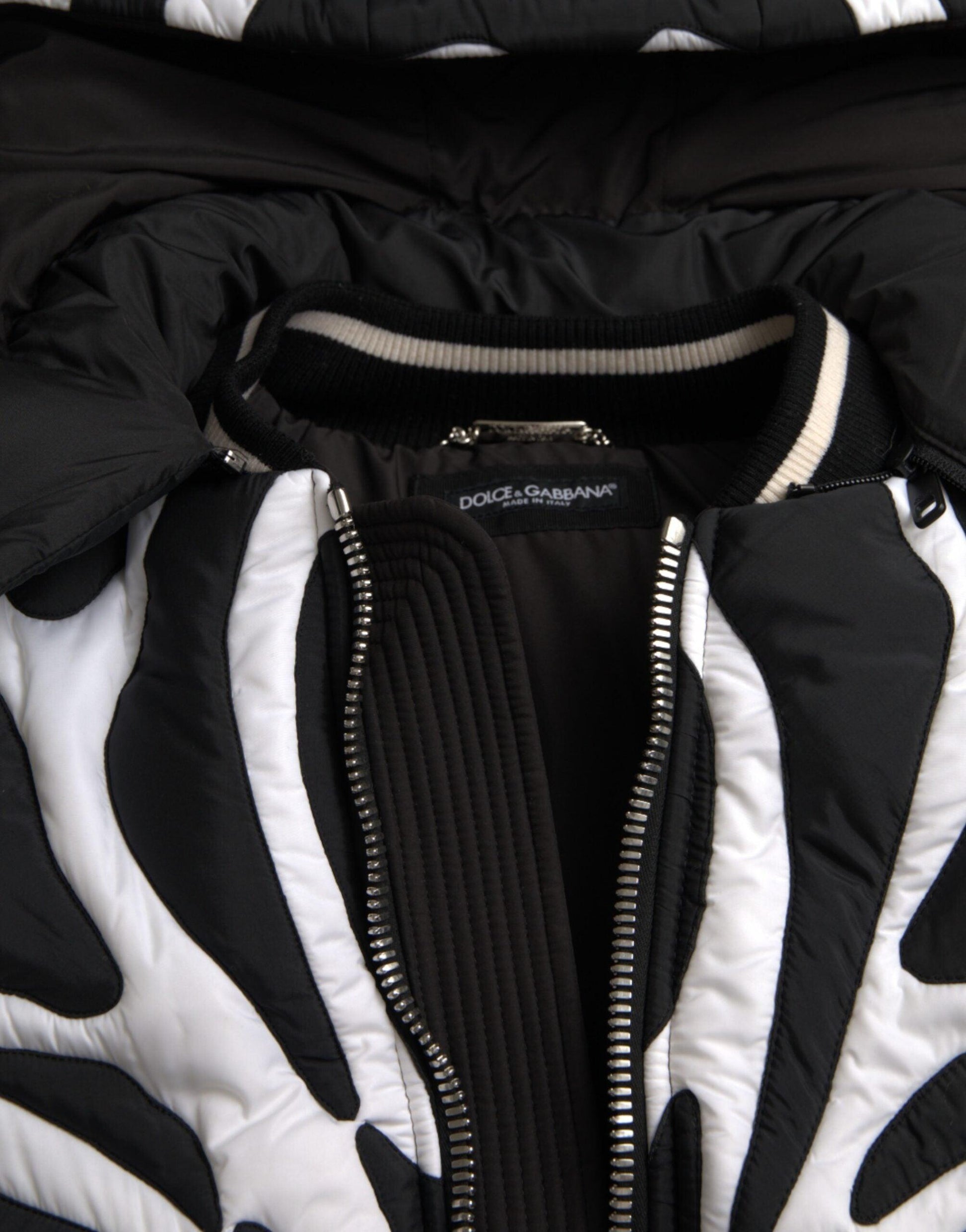 Dolce & Gabbana Black White Stripes Hooded Puffer Jacket - Arichezz.store