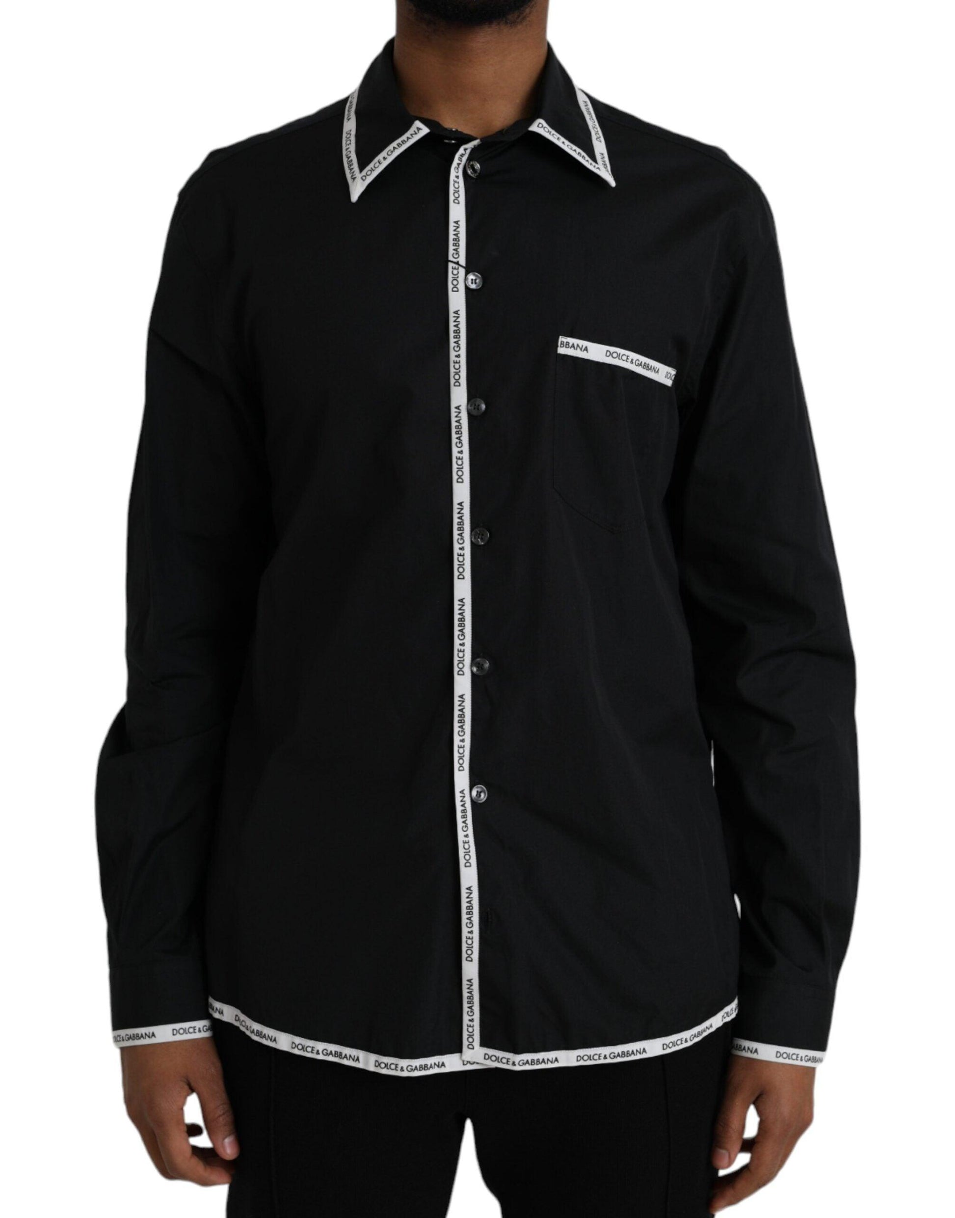 Dolce & Gabbana Black Collared Long Sleeve Cotton Casual Shirt - Arichezz.store