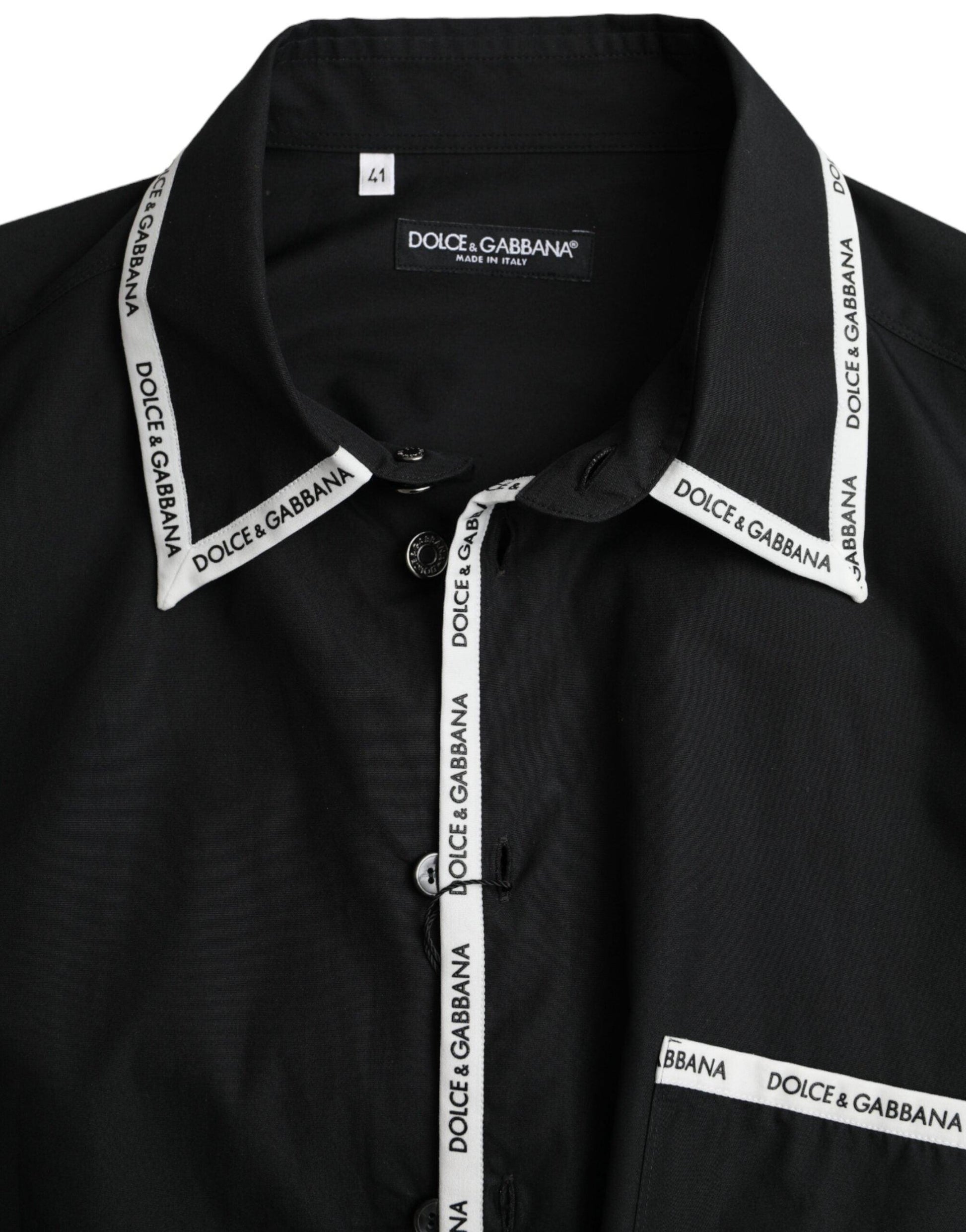 Dolce & Gabbana Black Collared Long Sleeve Cotton Casual Shirt - Arichezz.store