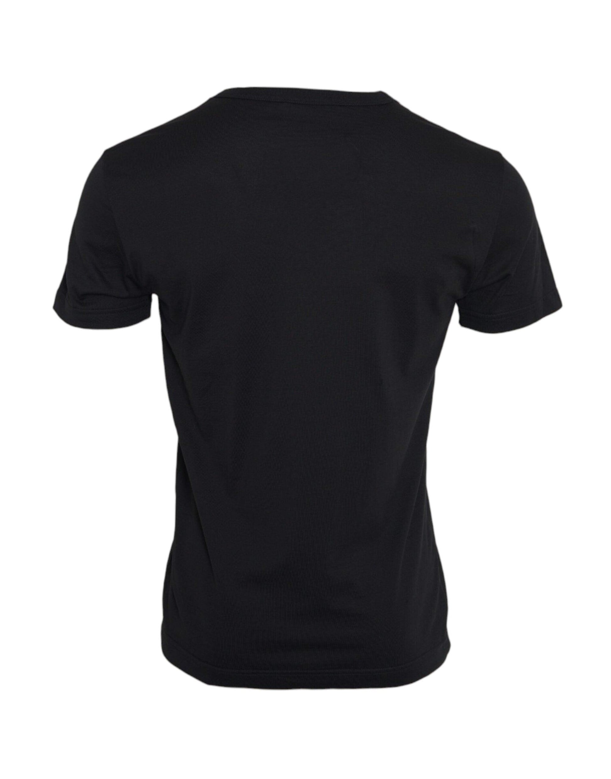 Dolce & Gabbana Black Cotton Silver Chain Short Sleeve T-shirt - Arichezz.store