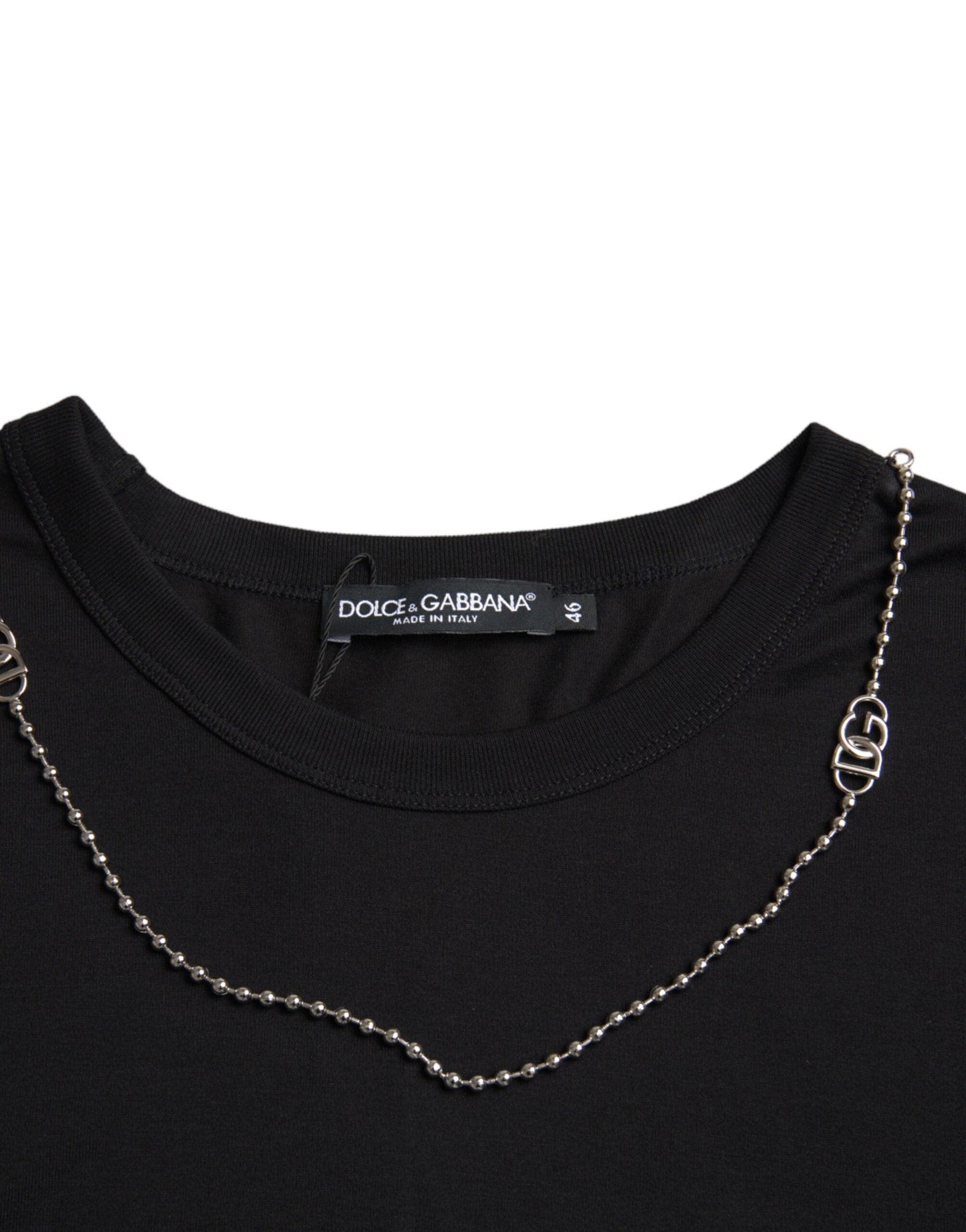 Dolce & Gabbana Black Cotton Silver Chain Short Sleeve T-shirt - Arichezz.store