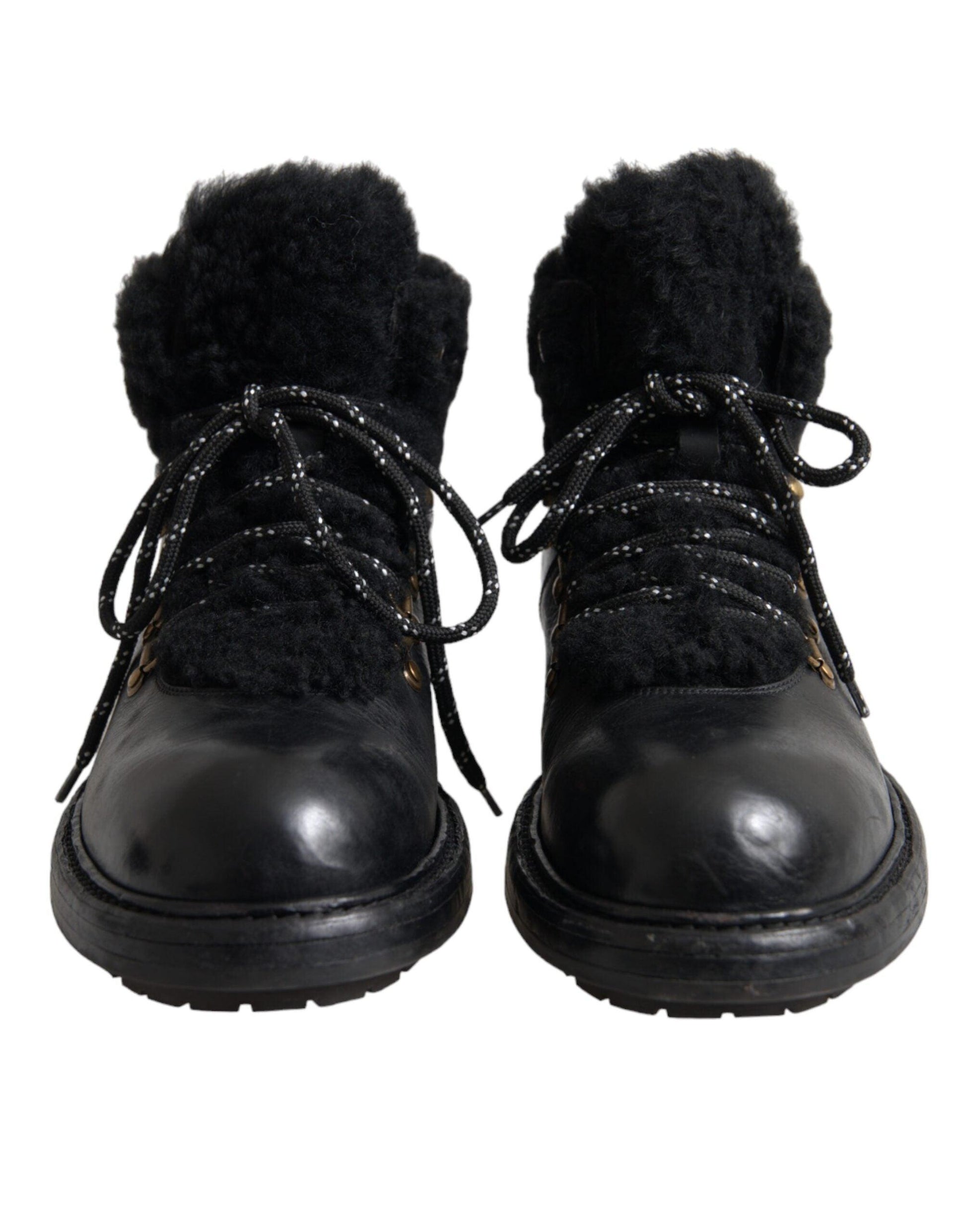 Dolce & Gabbana Black Leather Bernini Shearling Boots Shoes - Arichezz.store