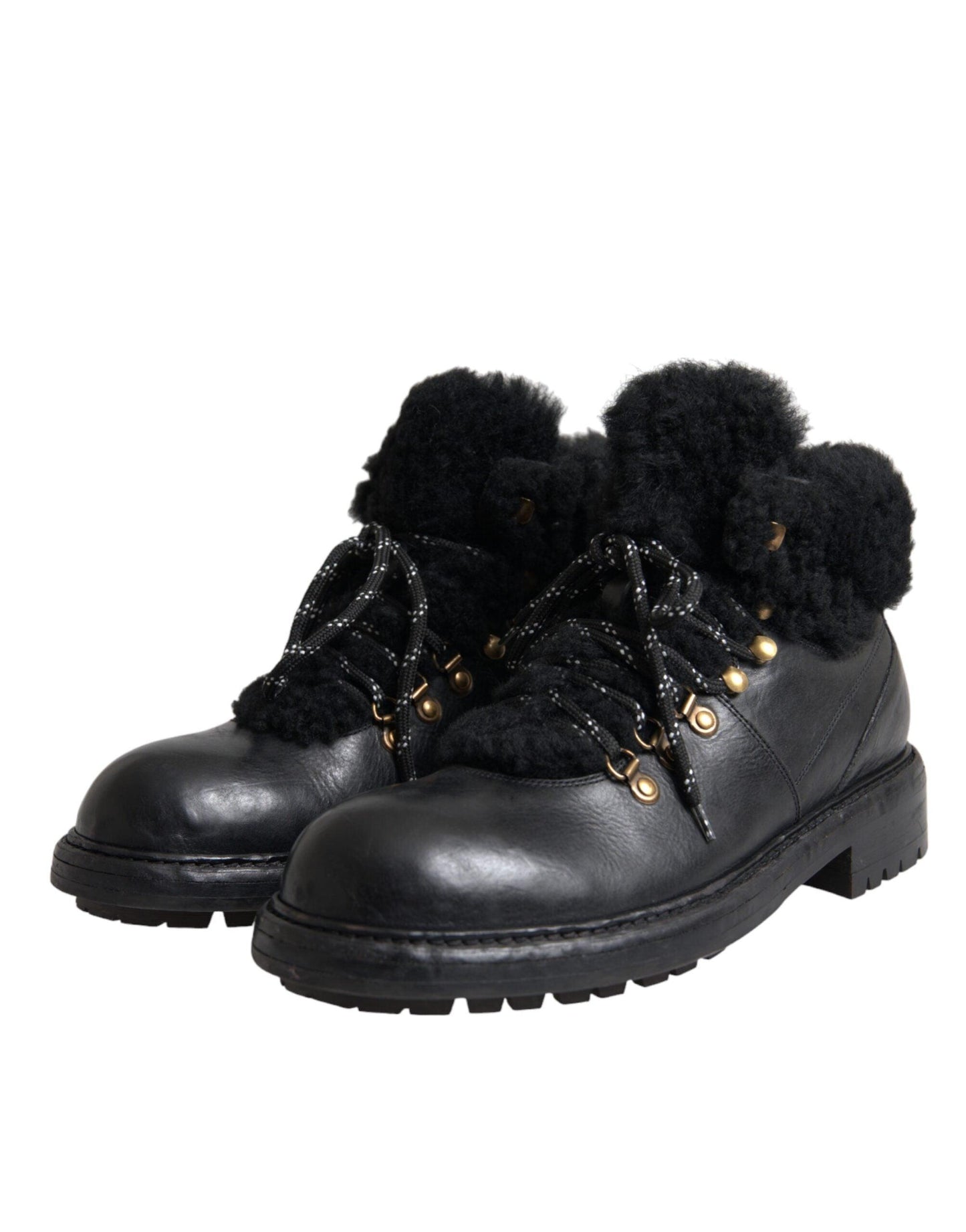 Dolce & Gabbana Black Leather Bernini Shearling Boots Shoes - Arichezz.store