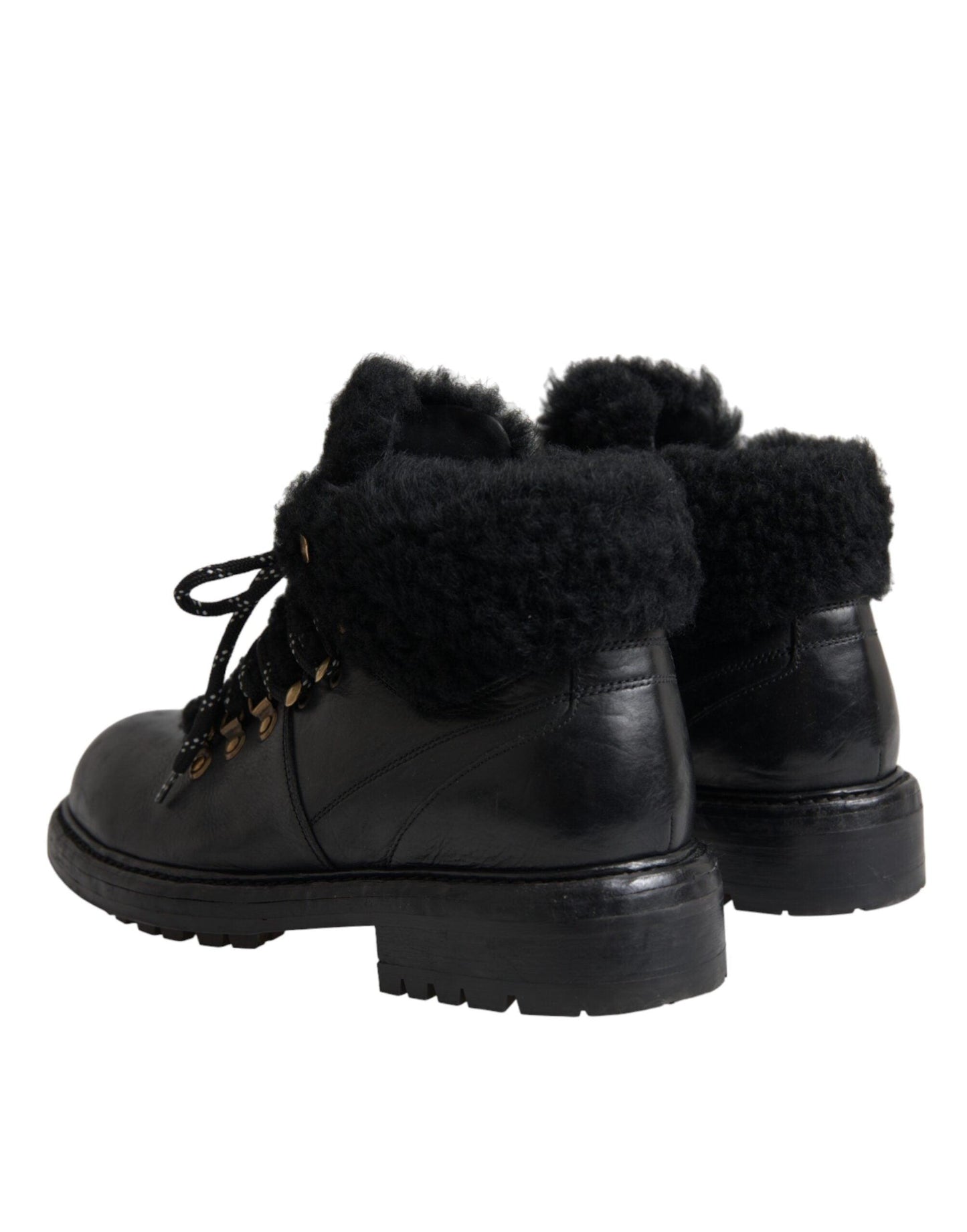 Dolce & Gabbana Black Leather Bernini Shearling Boots Shoes - Arichezz.store