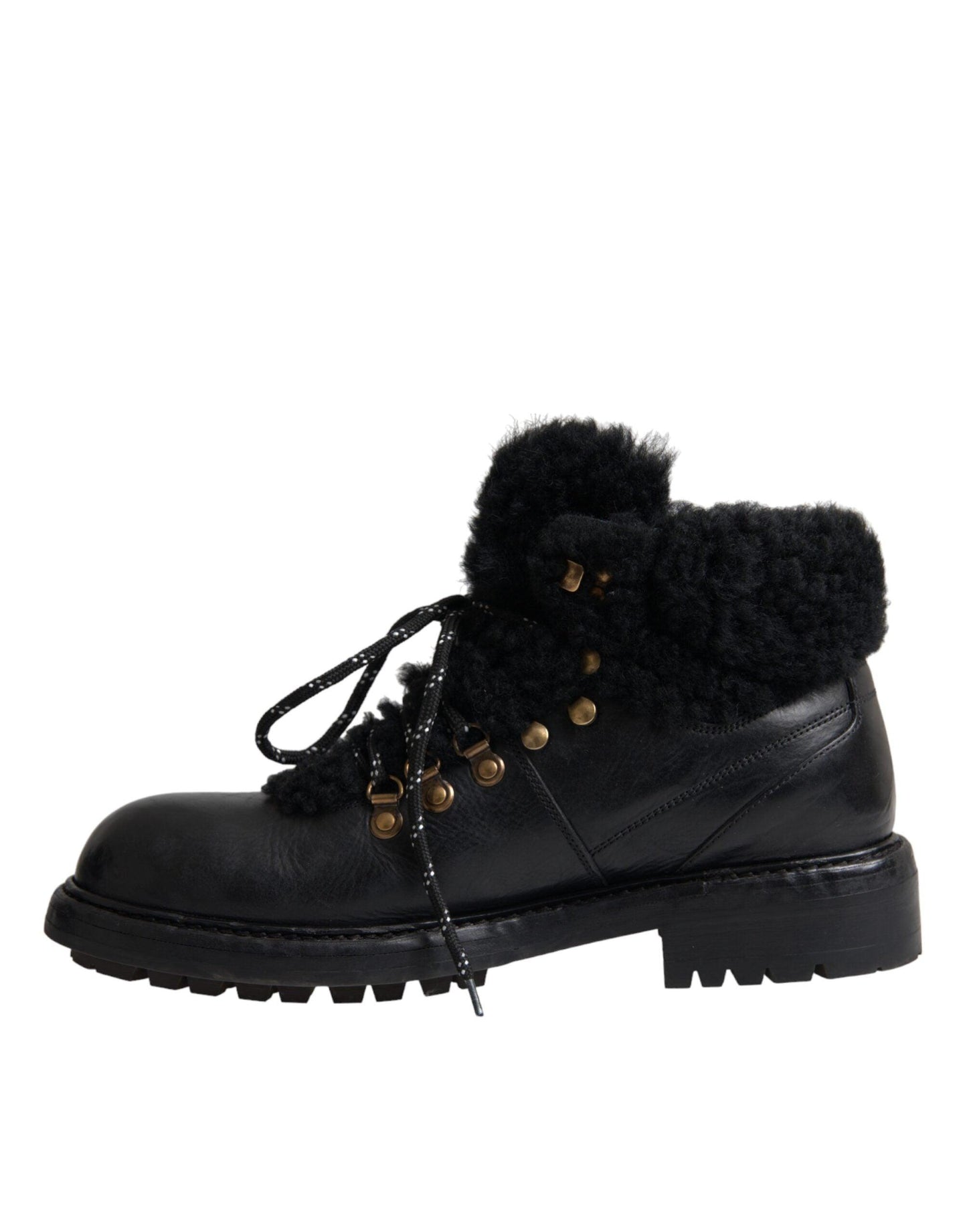 Dolce & Gabbana Black Leather Bernini Shearling Boots Shoes - Arichezz.store