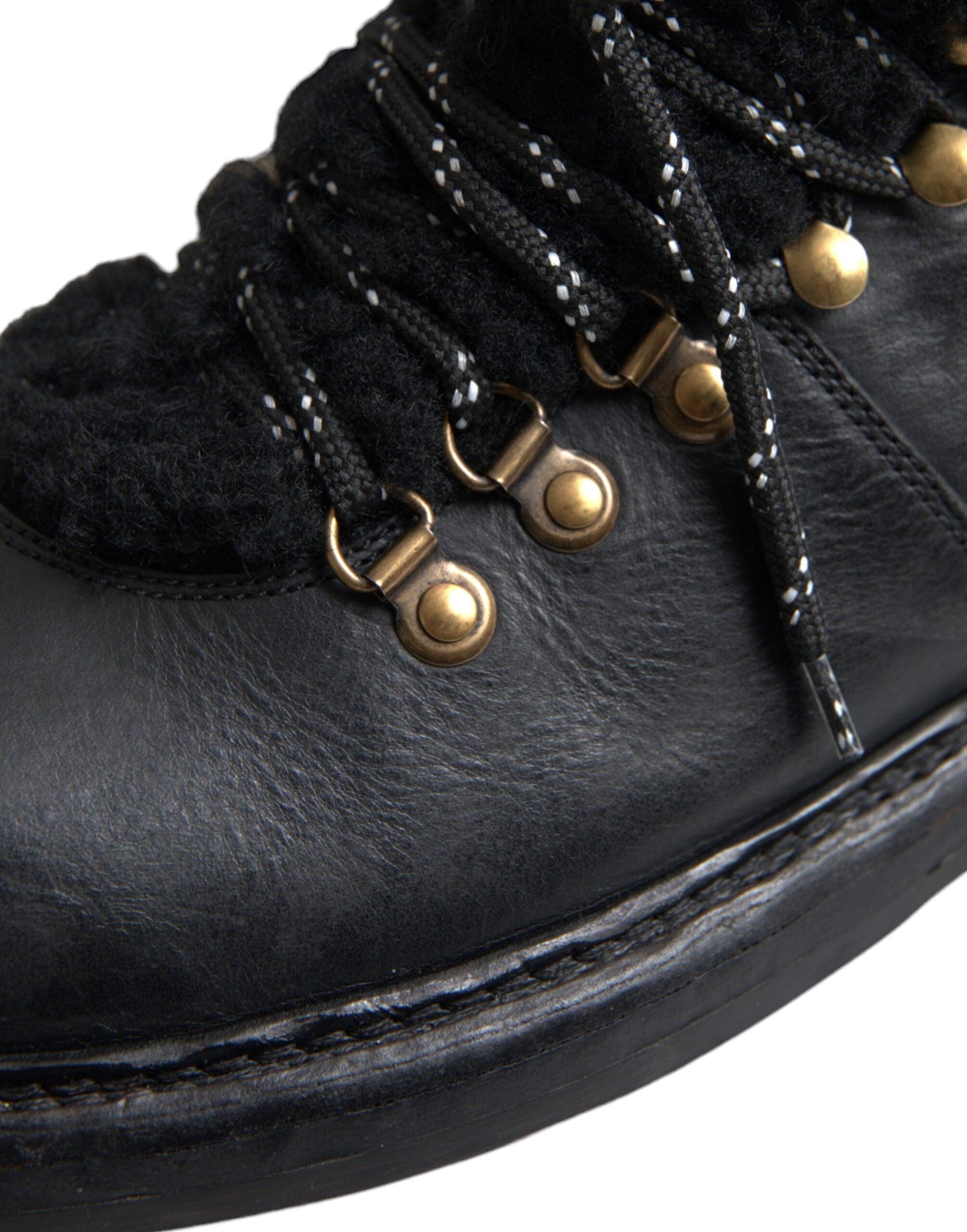 Dolce & Gabbana Black Leather Bernini Shearling Boots Shoes - Arichezz.store