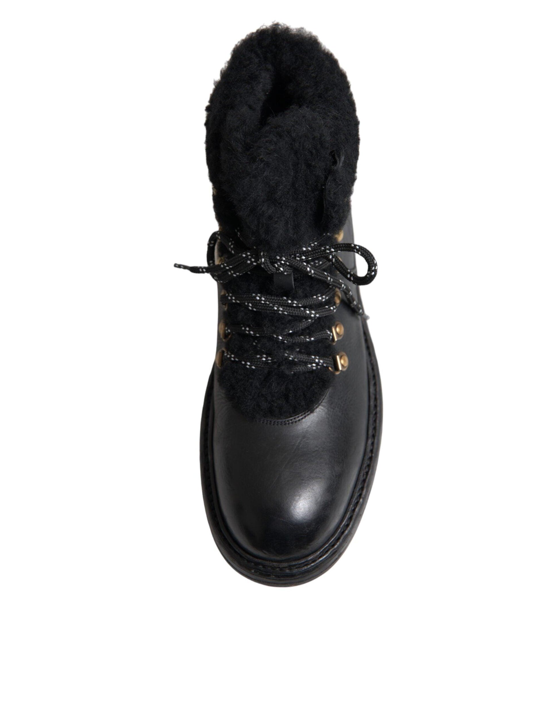 Dolce & Gabbana Black Leather Bernini Shearling Boots Shoes - Arichezz.store