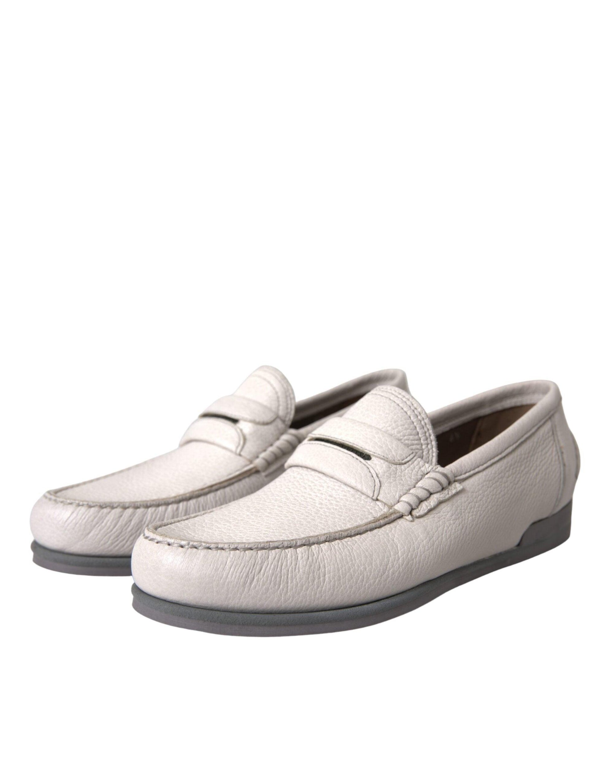 Dolce & Gabbana White Gray Leather Slip Mocassin Shoes Loafer - Arichezz.store