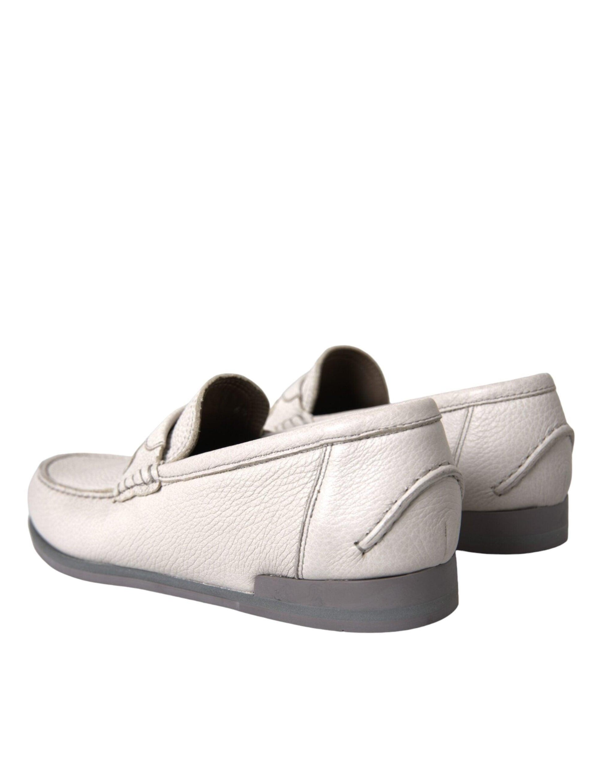 Dolce & Gabbana White Gray Leather Slip Mocassin Shoes Loafer - Arichezz.store