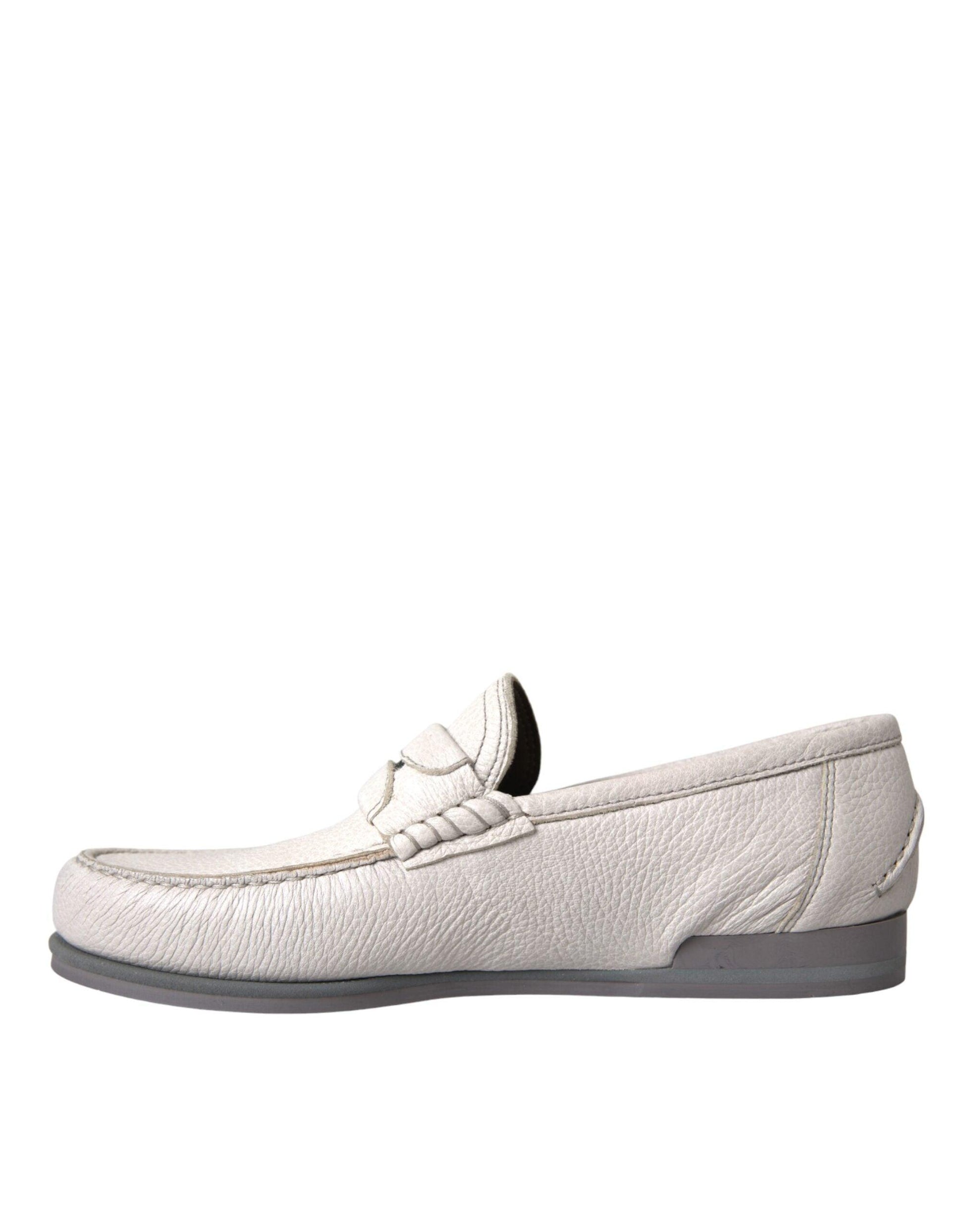 Dolce & Gabbana White Gray Leather Slip Mocassin Shoes Loafer - Arichezz.store