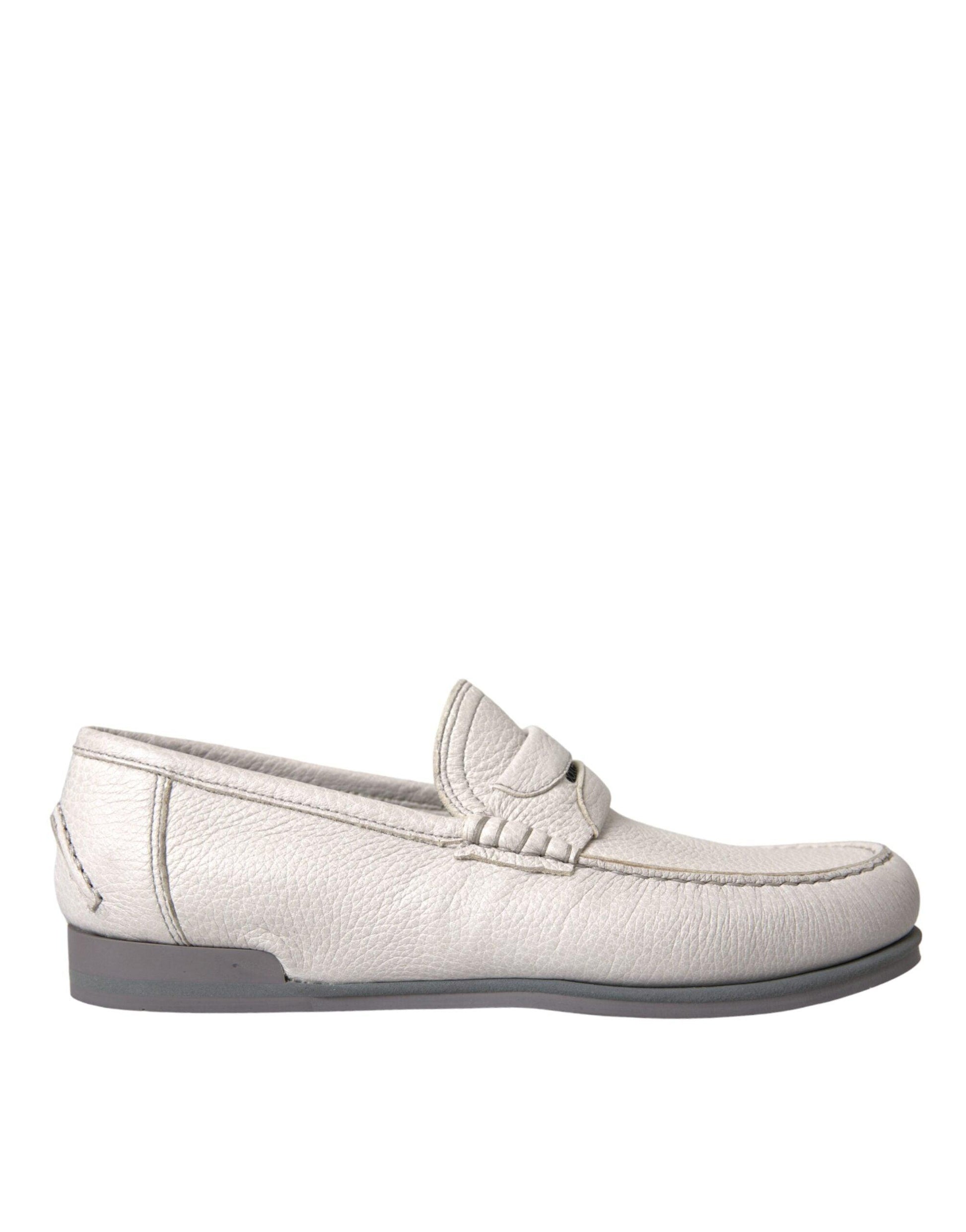 Dolce & Gabbana White Gray Leather Slip Mocassin Shoes Loafer - Arichezz.store