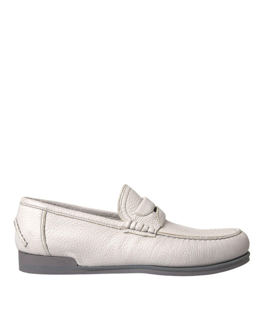 Dolce & Gabbana White Gray Leather Slip Mocassin Shoes Loafer - Arichezz.store