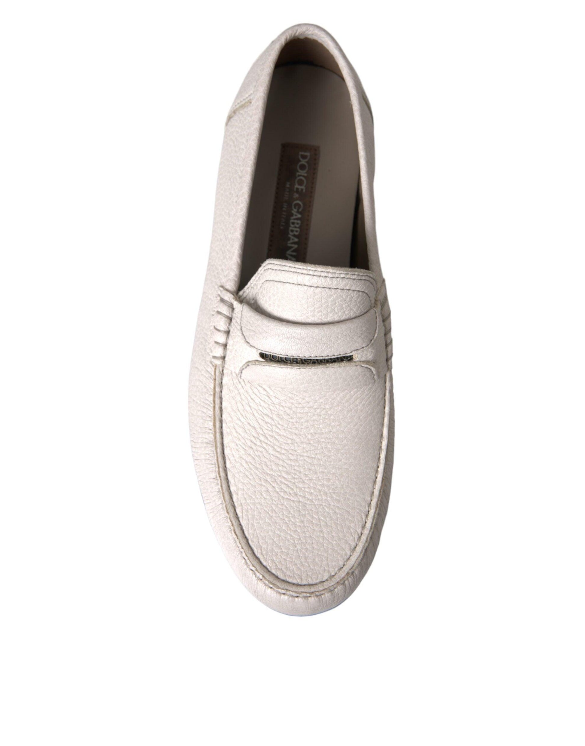 Dolce & Gabbana White Gray Leather Slip Mocassin Shoes Loafer - Arichezz.store