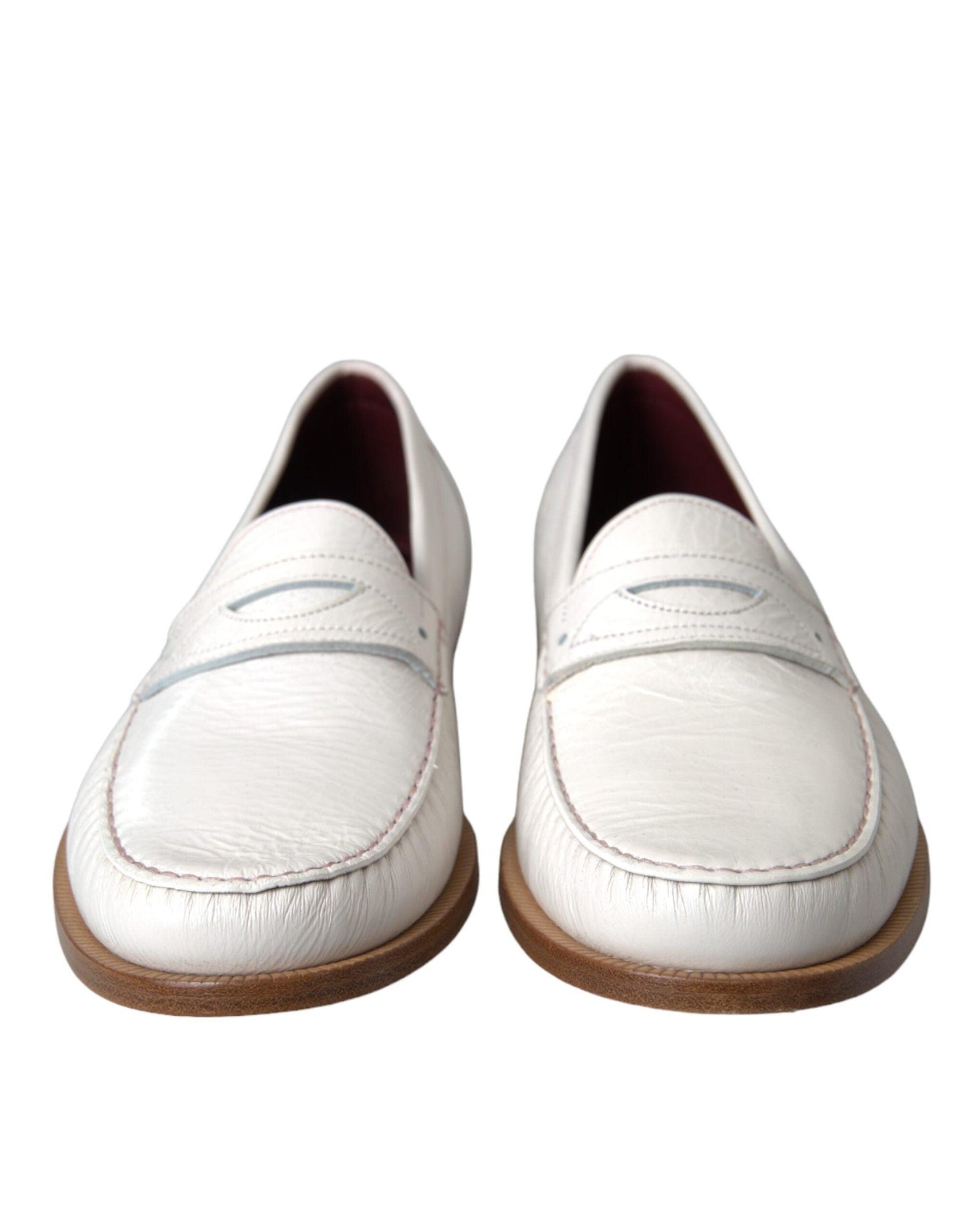 Dolce & Gabbana White Leather Slip On Mocassin Loafers Shoes - Arichezz.store