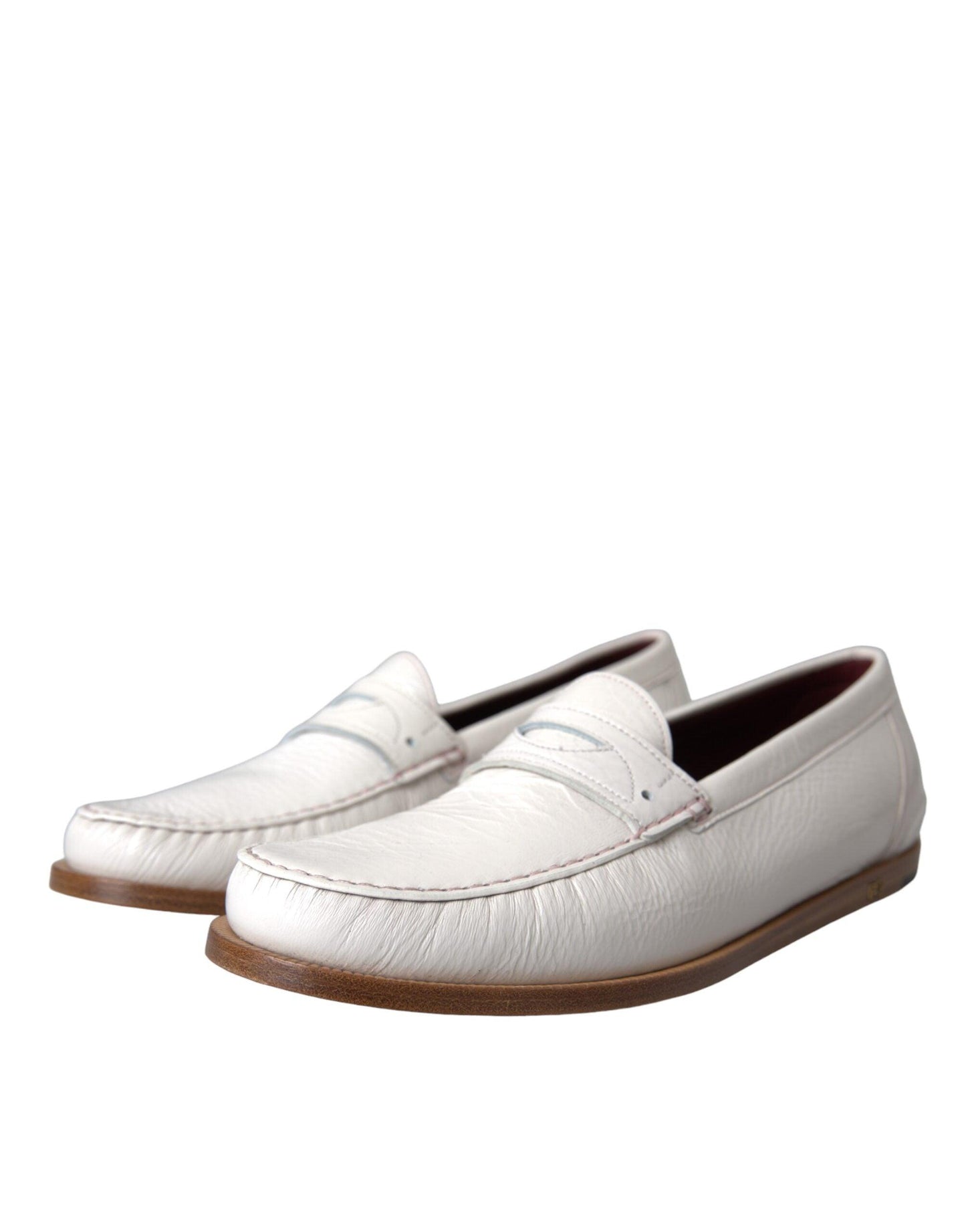 Dolce & Gabbana White Leather Slip On Mocassin Loafers Shoes - Arichezz.store