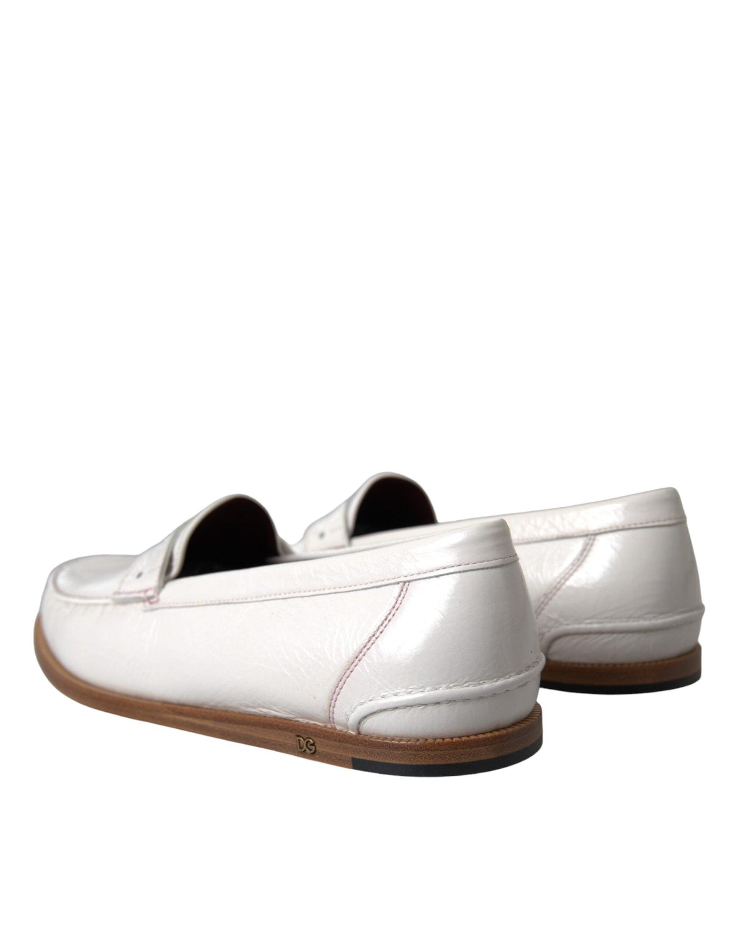 Dolce & Gabbana White Leather Slip On Mocassin Loafers Shoes - Arichezz.store