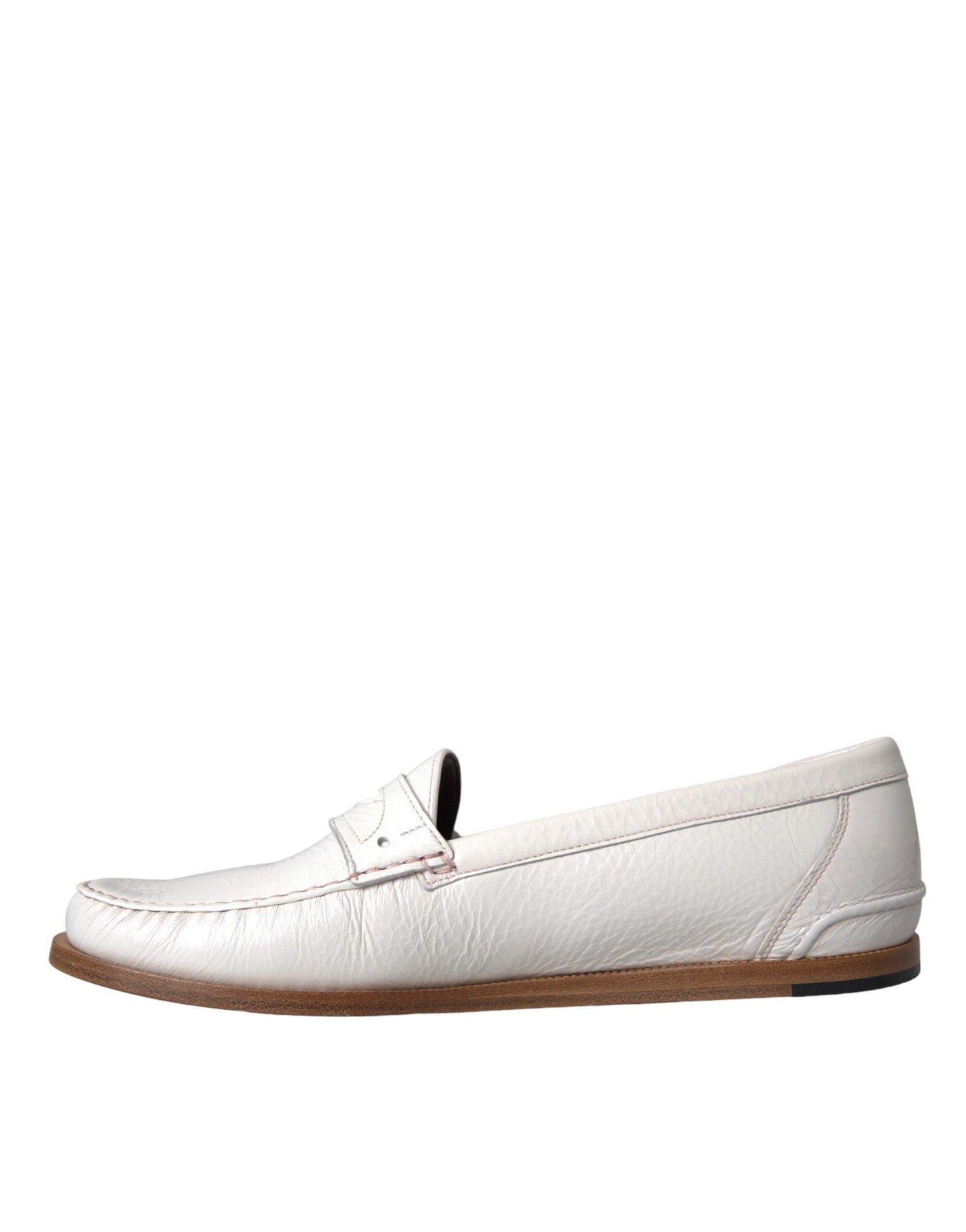 Dolce & Gabbana White Leather Slip On Mocassin Loafers Shoes - Arichezz.store