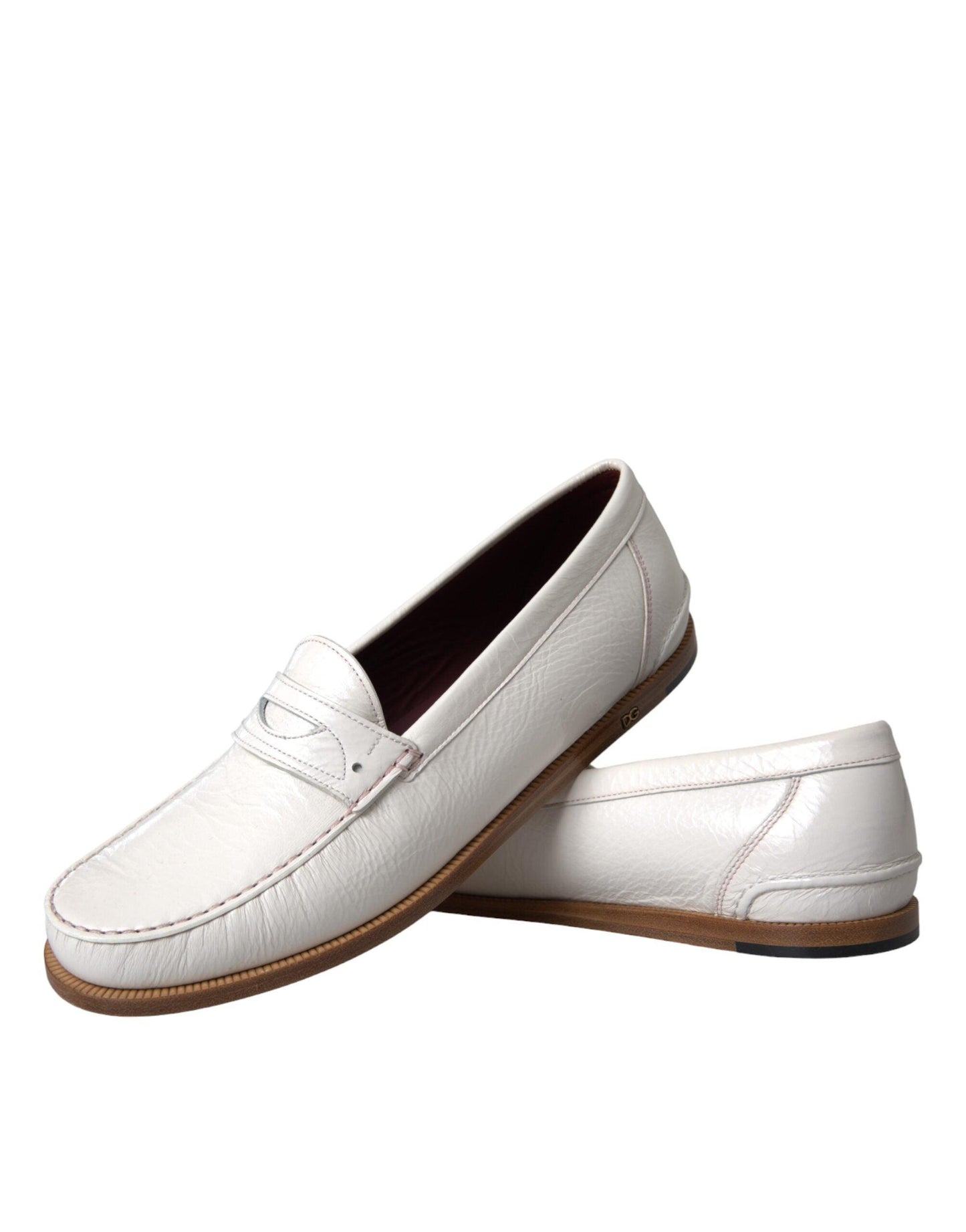 Dolce & Gabbana White Leather Slip On Mocassin Loafers Shoes - Arichezz.store