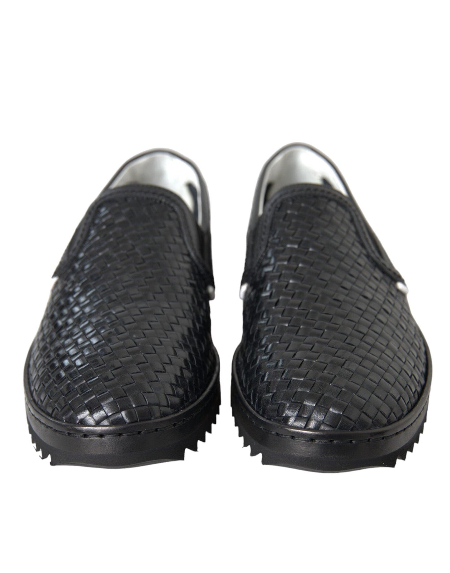 Dolce & Gabbana Black Woven Buffalo Leather Men Loafers Shoes - Arichezz.store