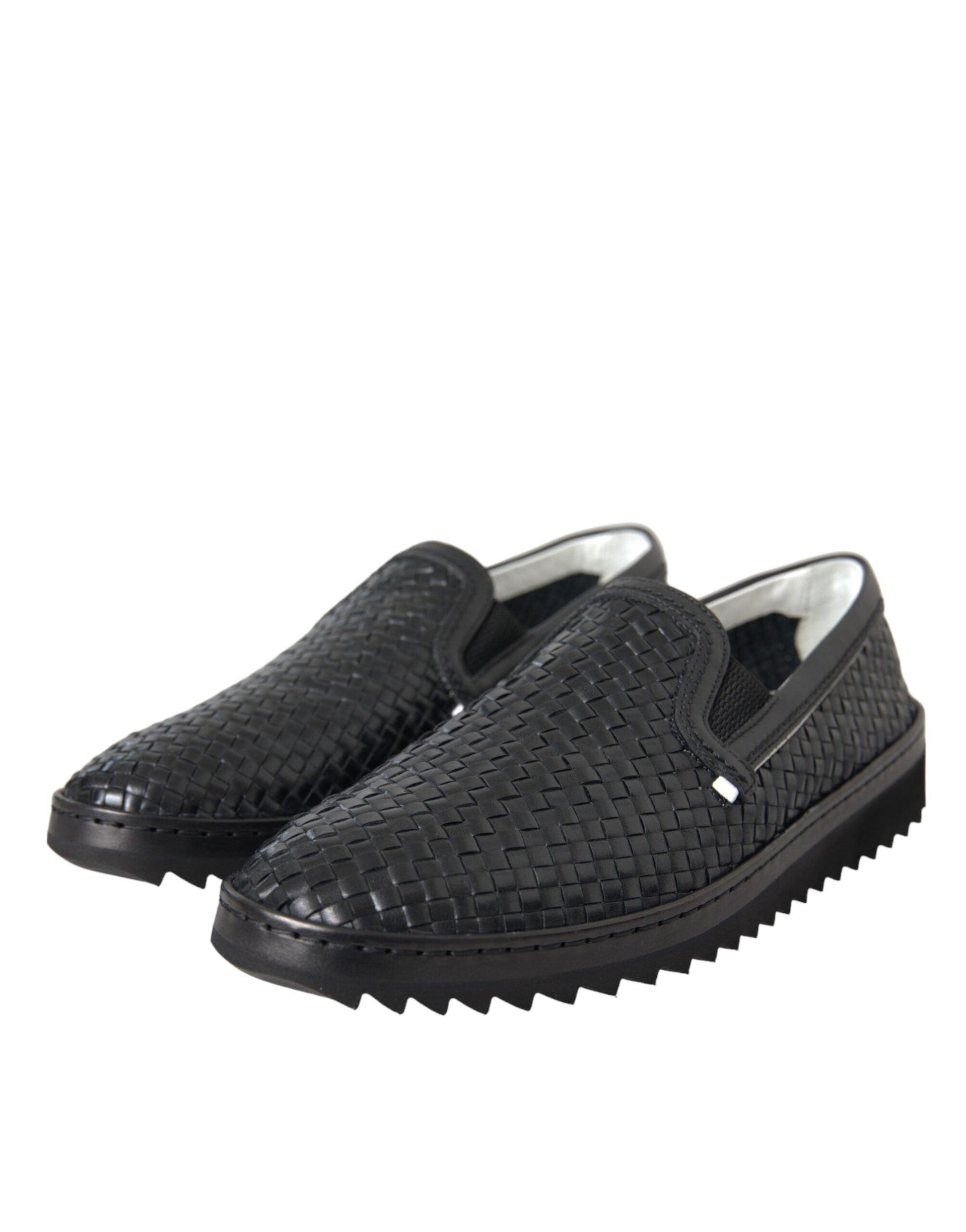 Dolce & Gabbana Black Woven Buffalo Leather Men Loafers Shoes - Arichezz.store