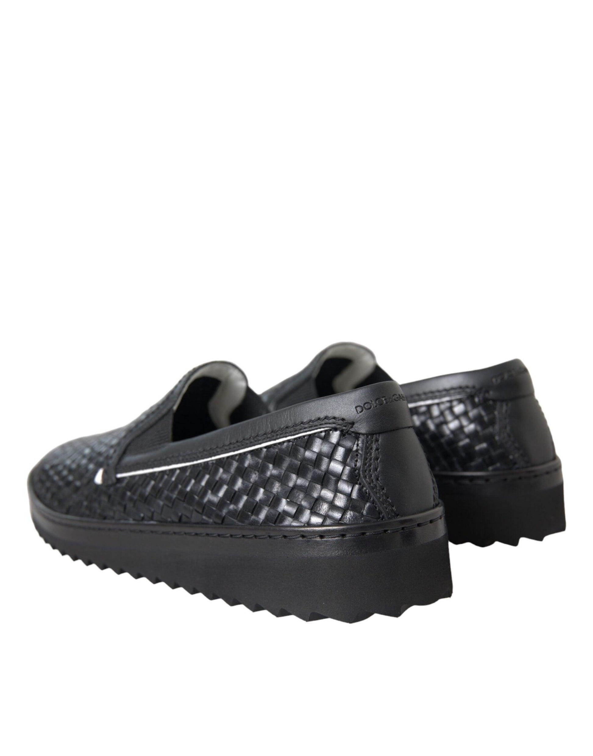 Dolce & Gabbana Black Woven Buffalo Leather Men Loafers Shoes - Arichezz.store