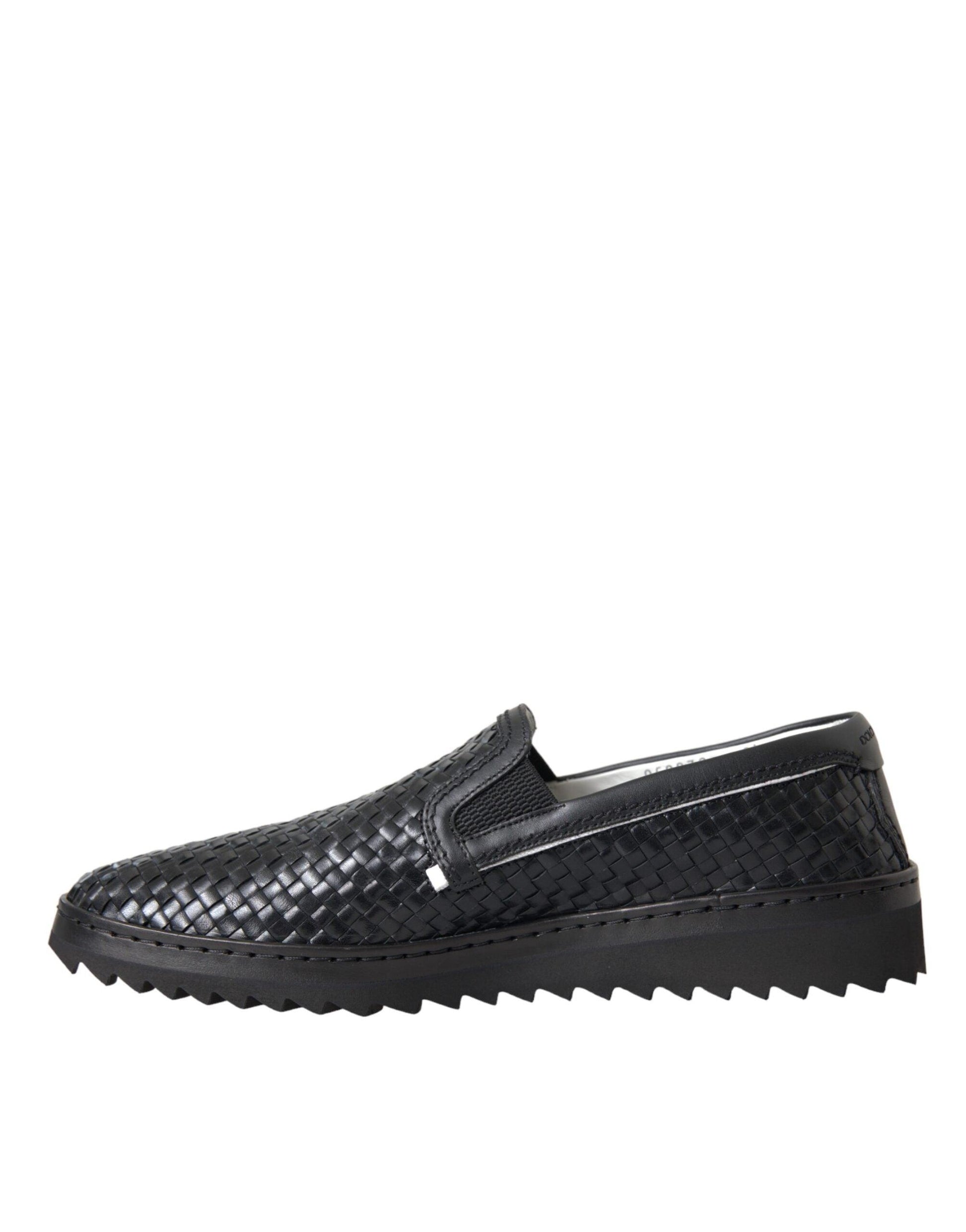 Dolce & Gabbana Black Woven Buffalo Leather Men Loafers Shoes - Arichezz.store