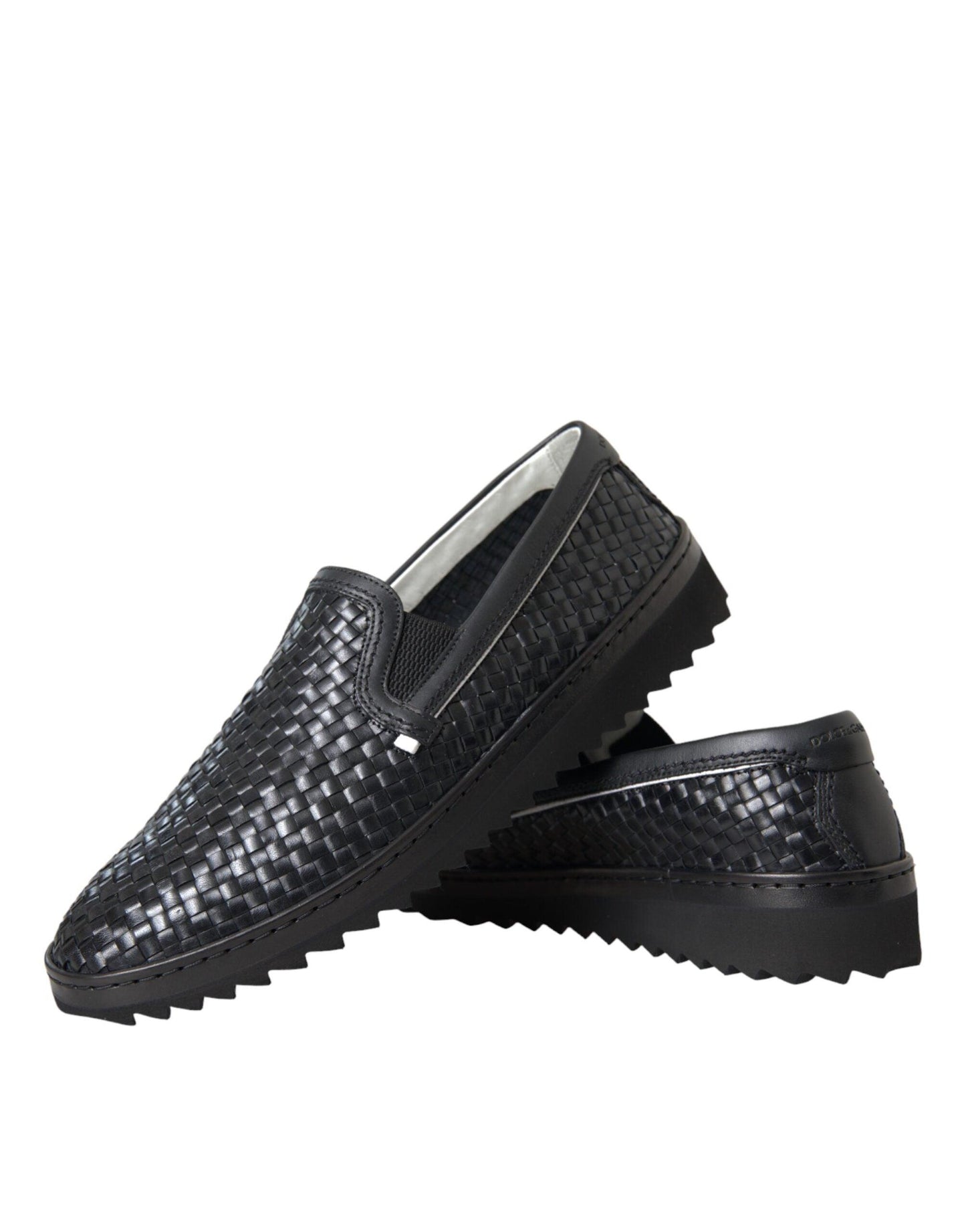 Dolce & Gabbana Black Woven Buffalo Leather Men Loafers Shoes - Arichezz.store