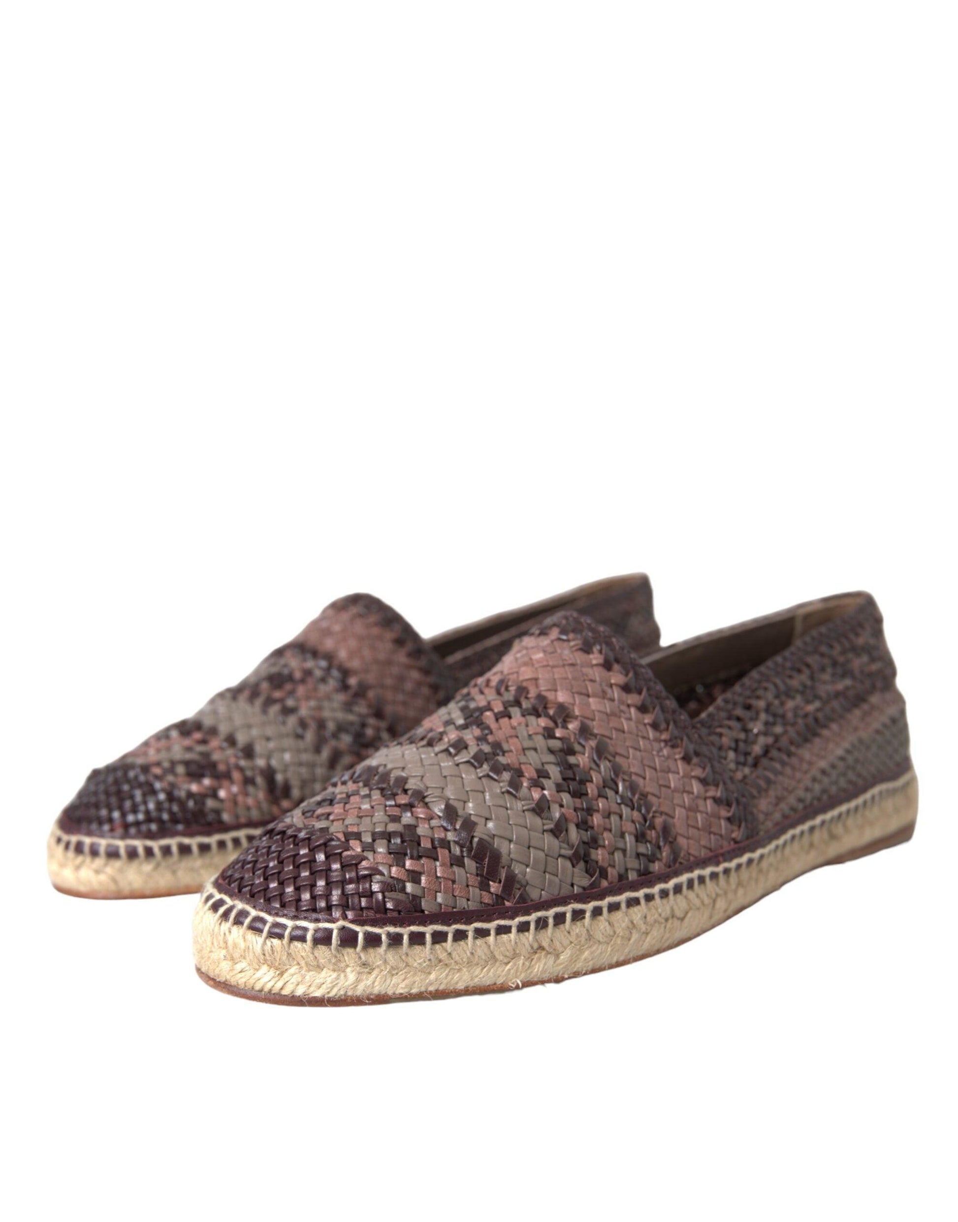 Dolce & Gabbana Brown Buffalo Leather Espadrille Flats Shoes - Arichezz.store