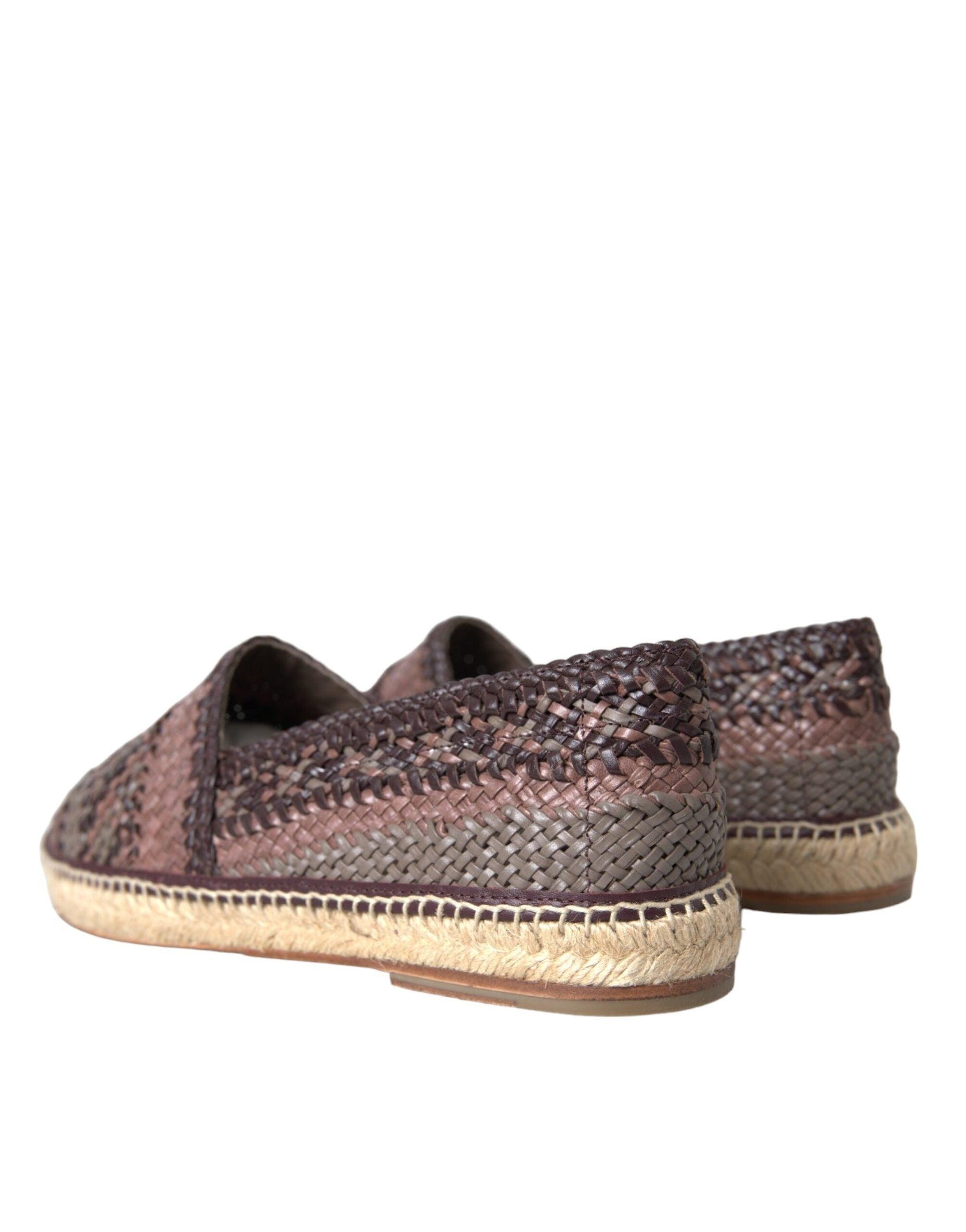 Dolce & Gabbana Brown Buffalo Leather Espadrille Flats Shoes - Arichezz.store