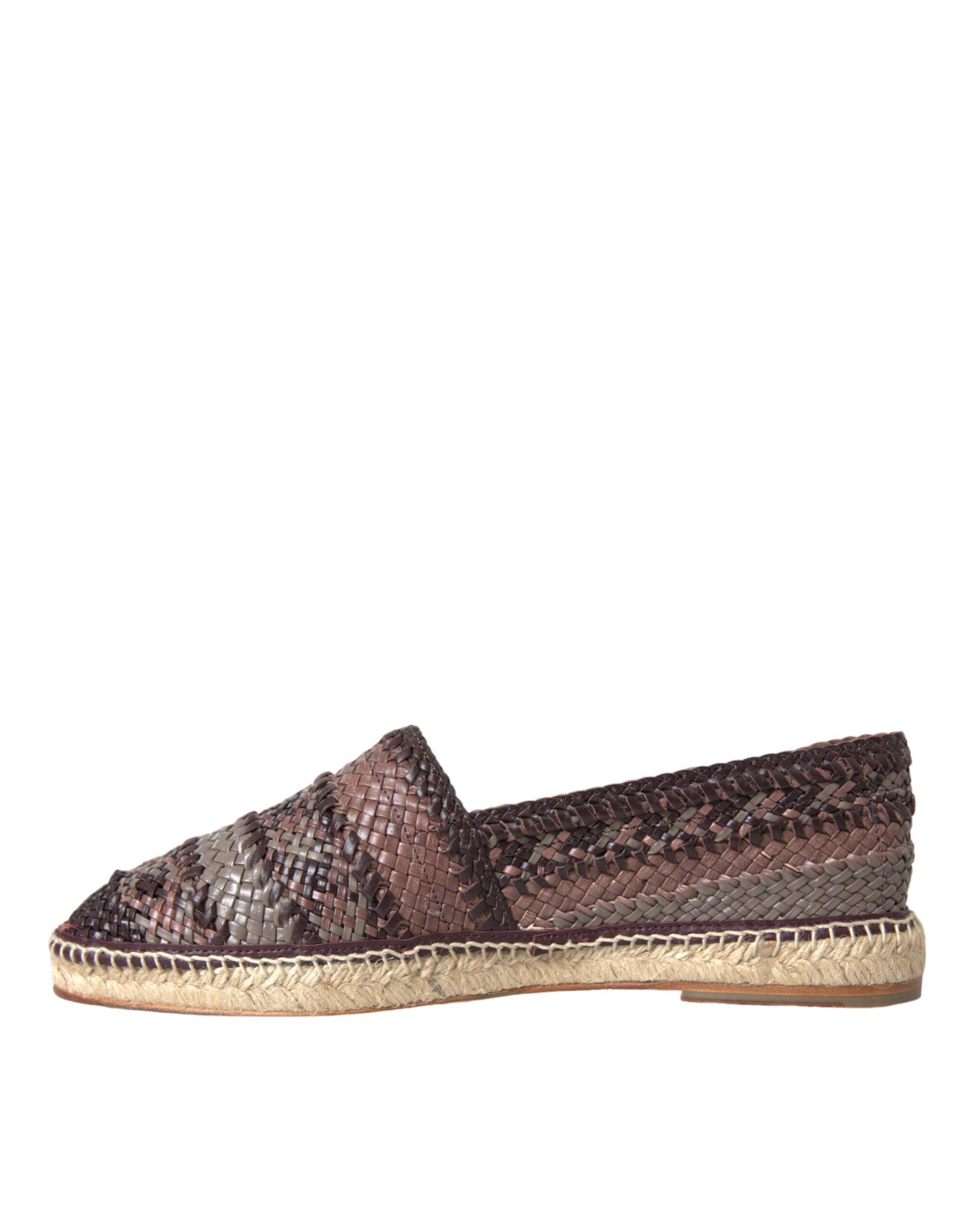 Dolce & Gabbana Brown Buffalo Leather Espadrille Flats Shoes - Arichezz.store