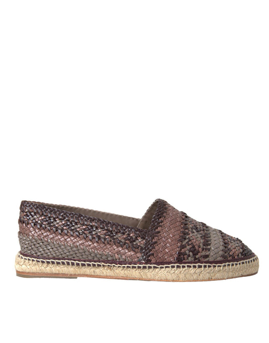 Dolce & Gabbana Brown Buffalo Leather Espadrille Flats Shoes - Arichezz.store