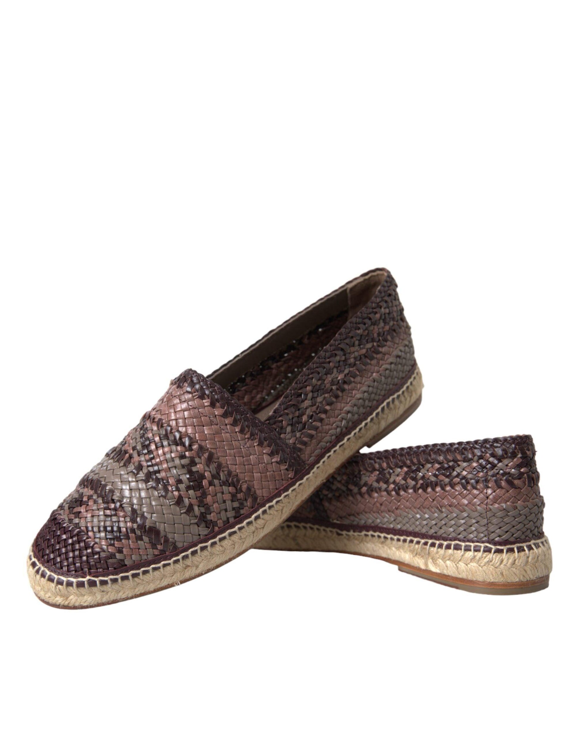 Dolce & Gabbana Brown Buffalo Leather Espadrille Flats Shoes - Arichezz.store